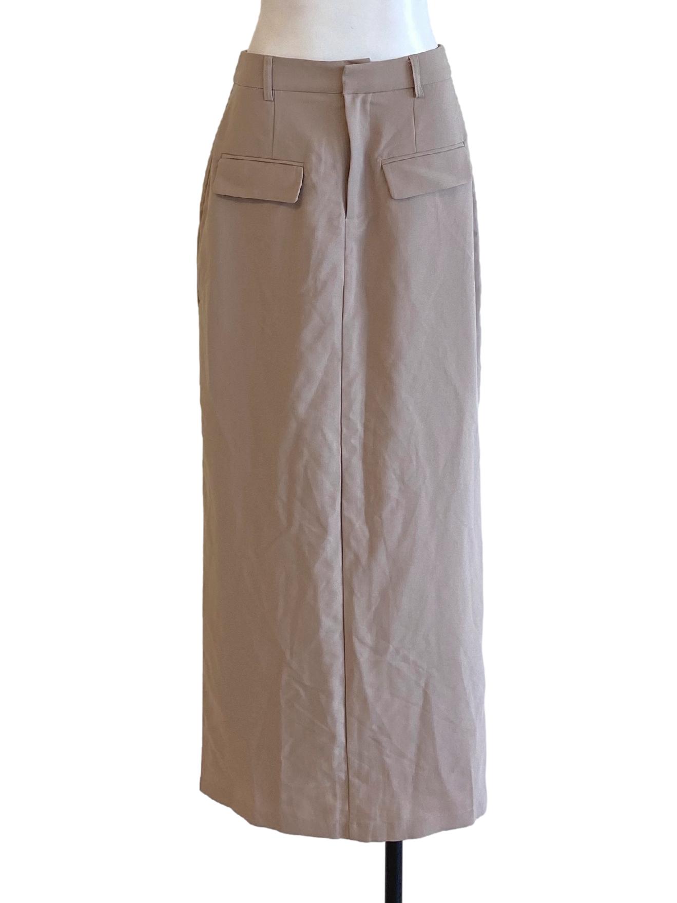 Oat Brown Formal Tailored Slit Skirt