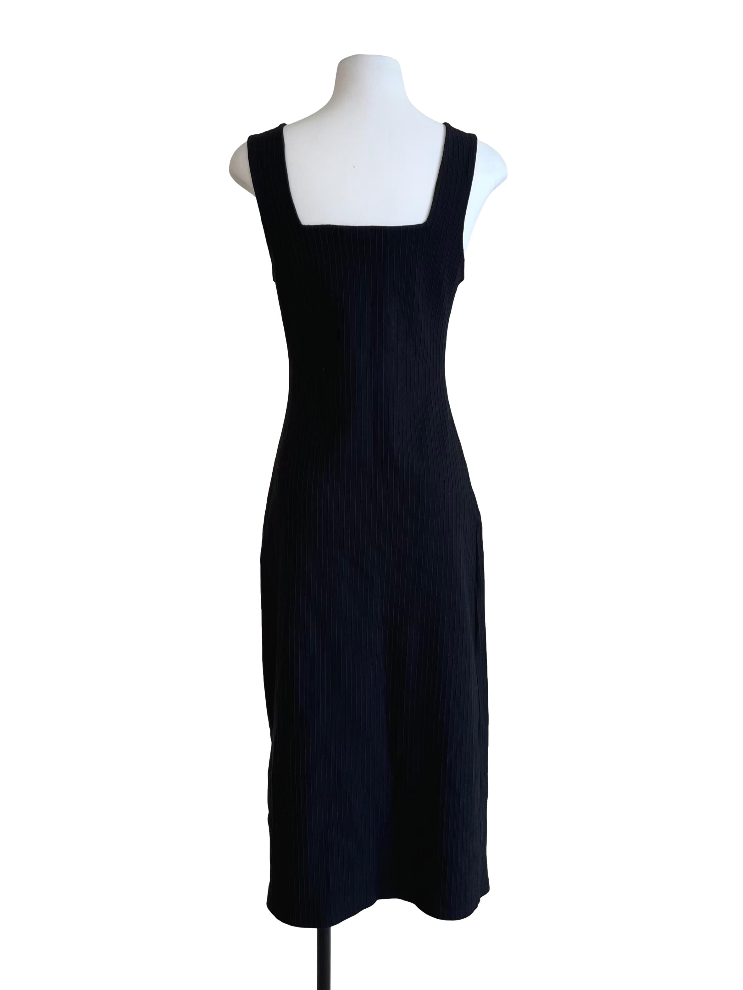 Black Square Neck Ribbed Bodycon Dress