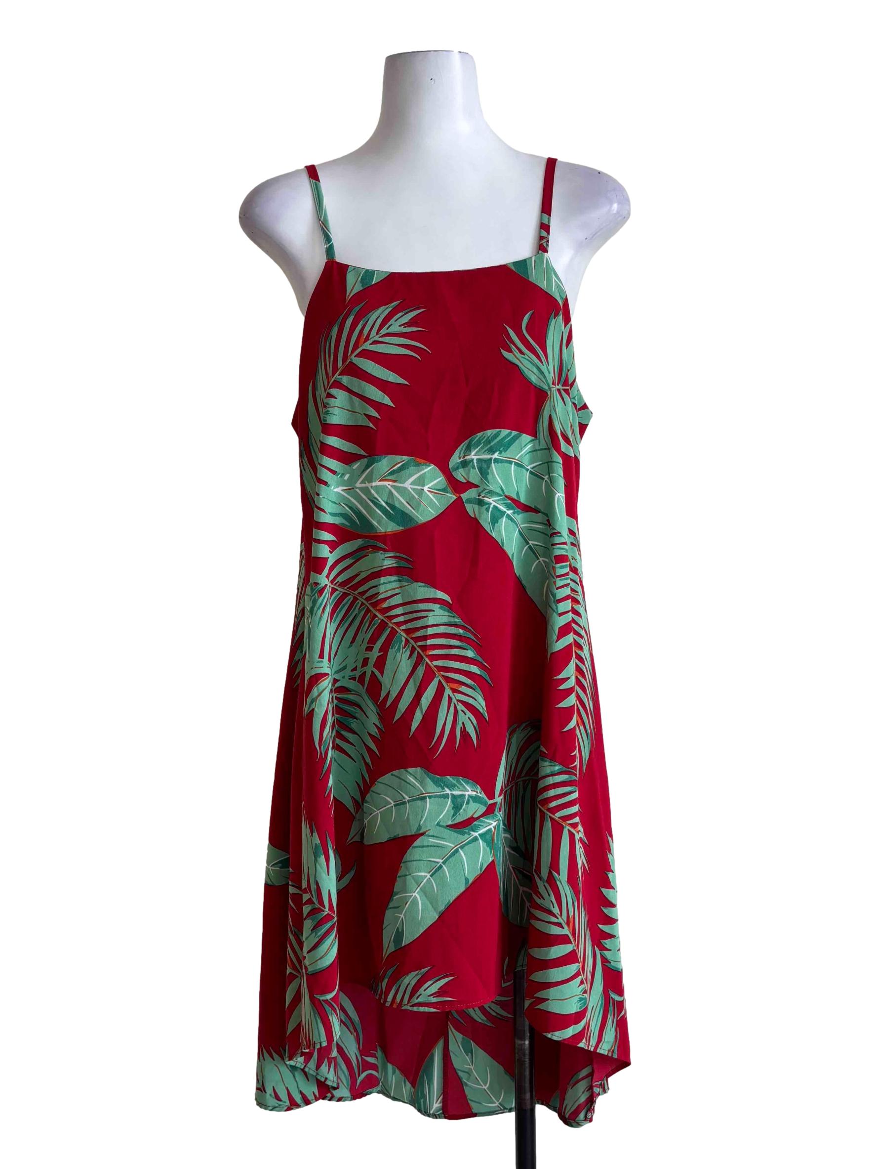 Chili Red Leaf Print Camisole Dress