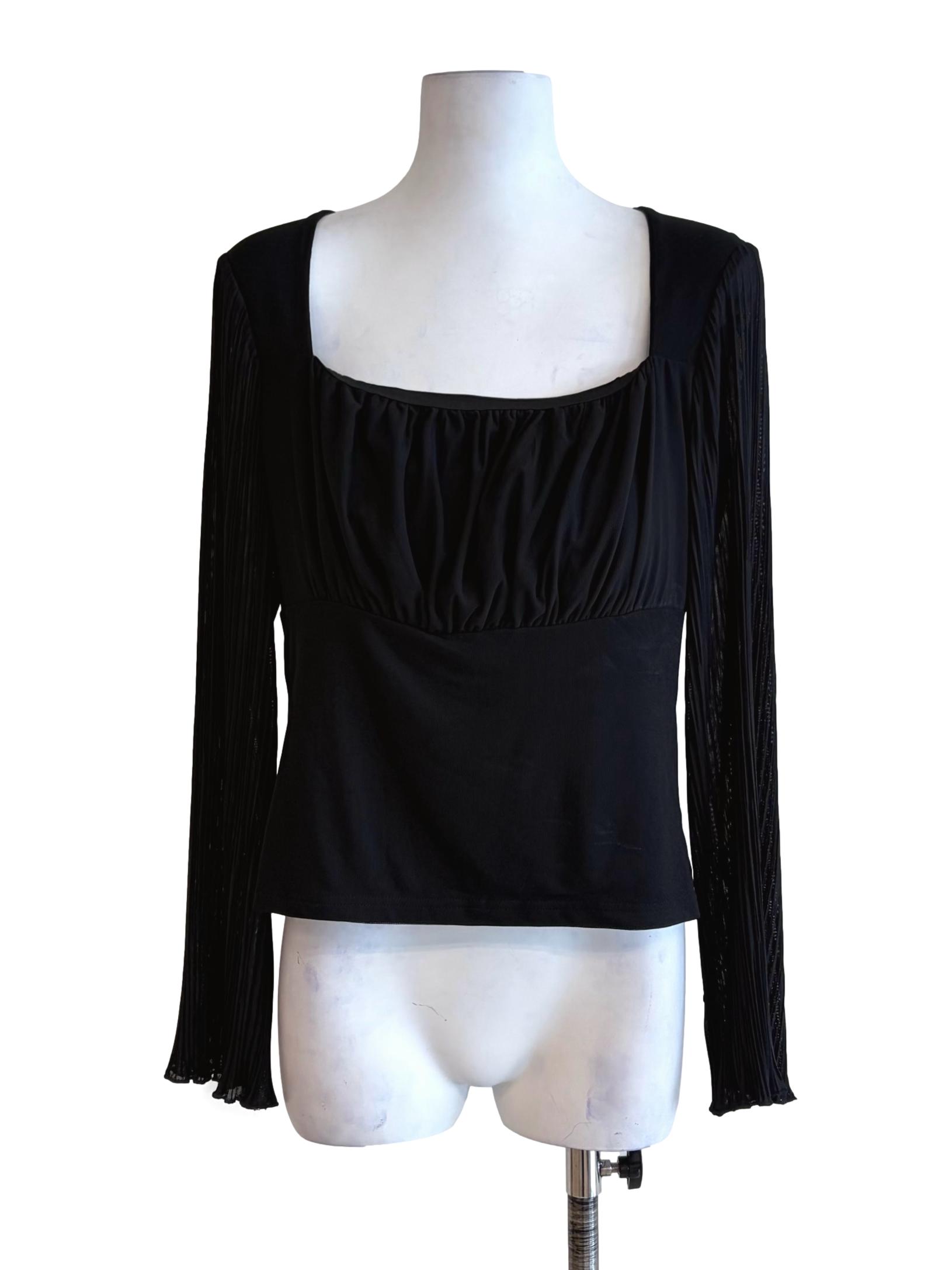 Ebony Black  Rumpled Front Long Sleeve Top