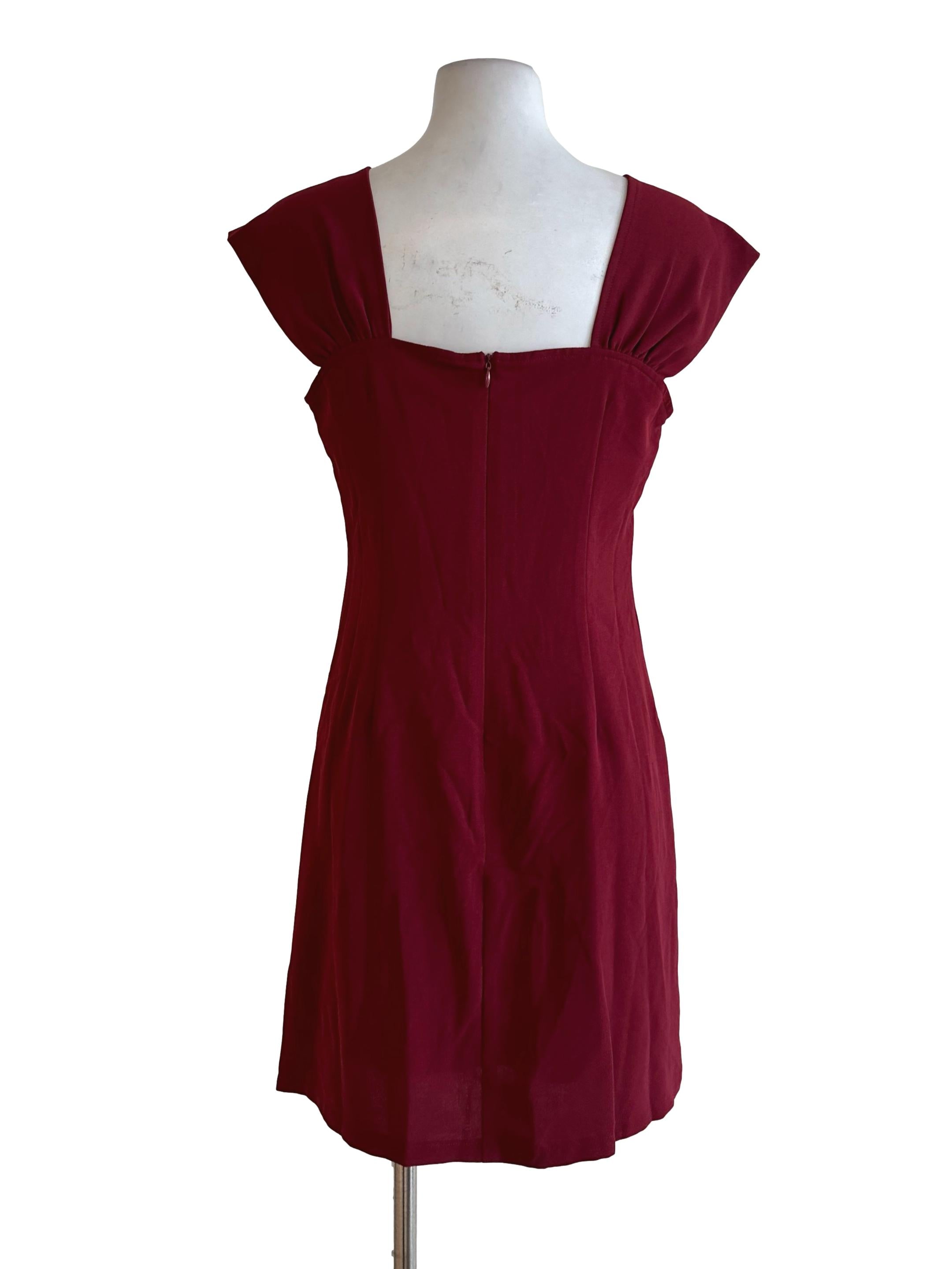 Maroon Red Square Neck Dress