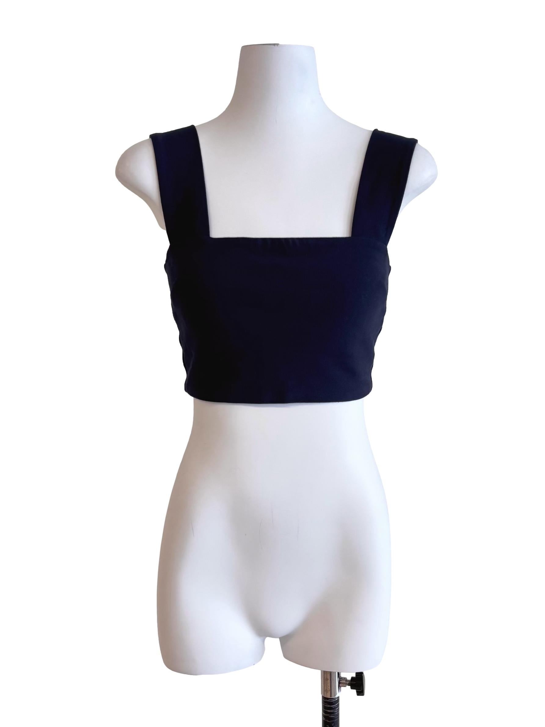 Navy Blue Square Neck Cropped Tank Top