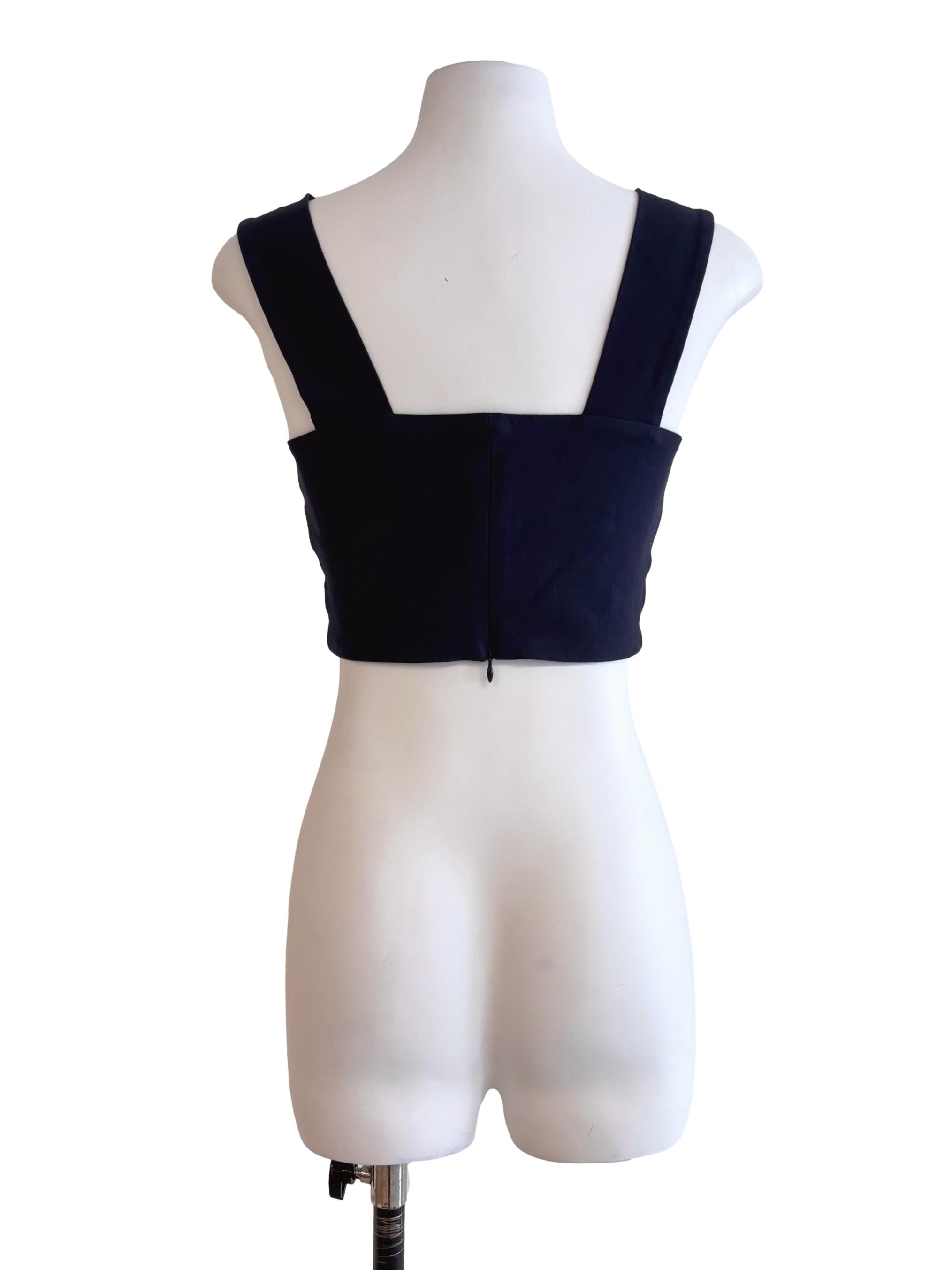 Navy Blue Square Neck Cropped Tank Top