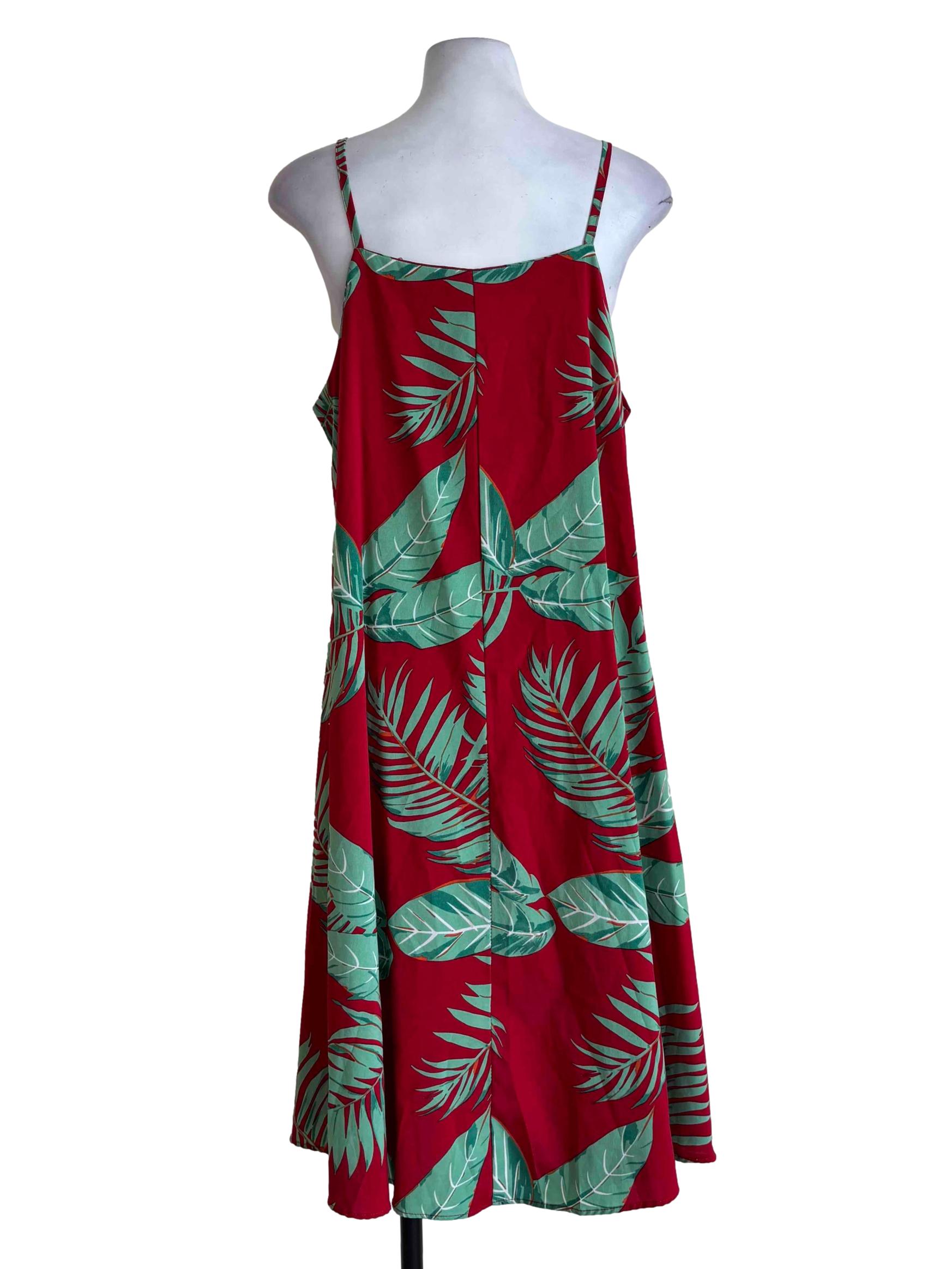 Chili Red Leaf Print Camisole Dress