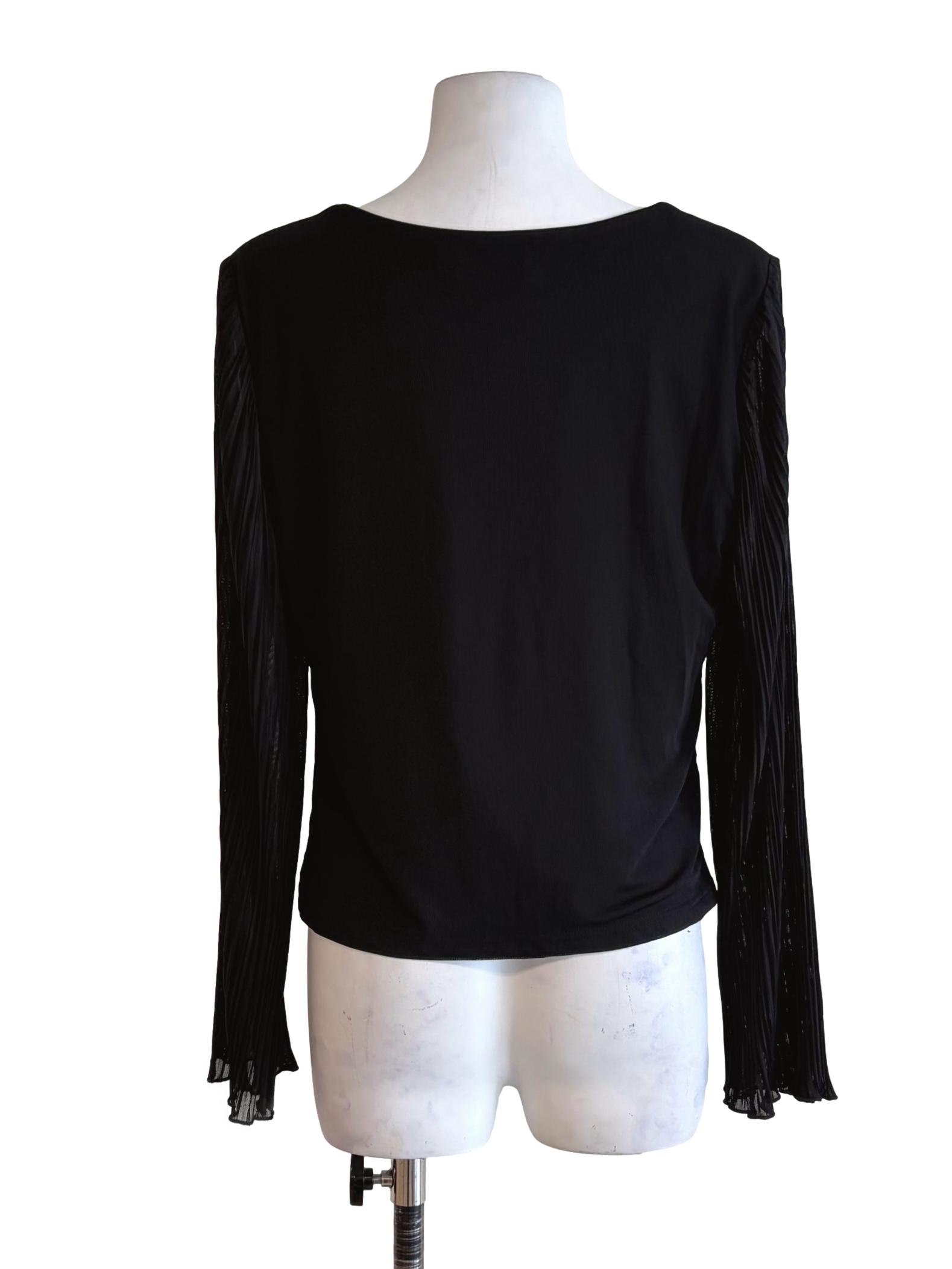 Ebony Black  Rumpled Front Long Sleeve Top