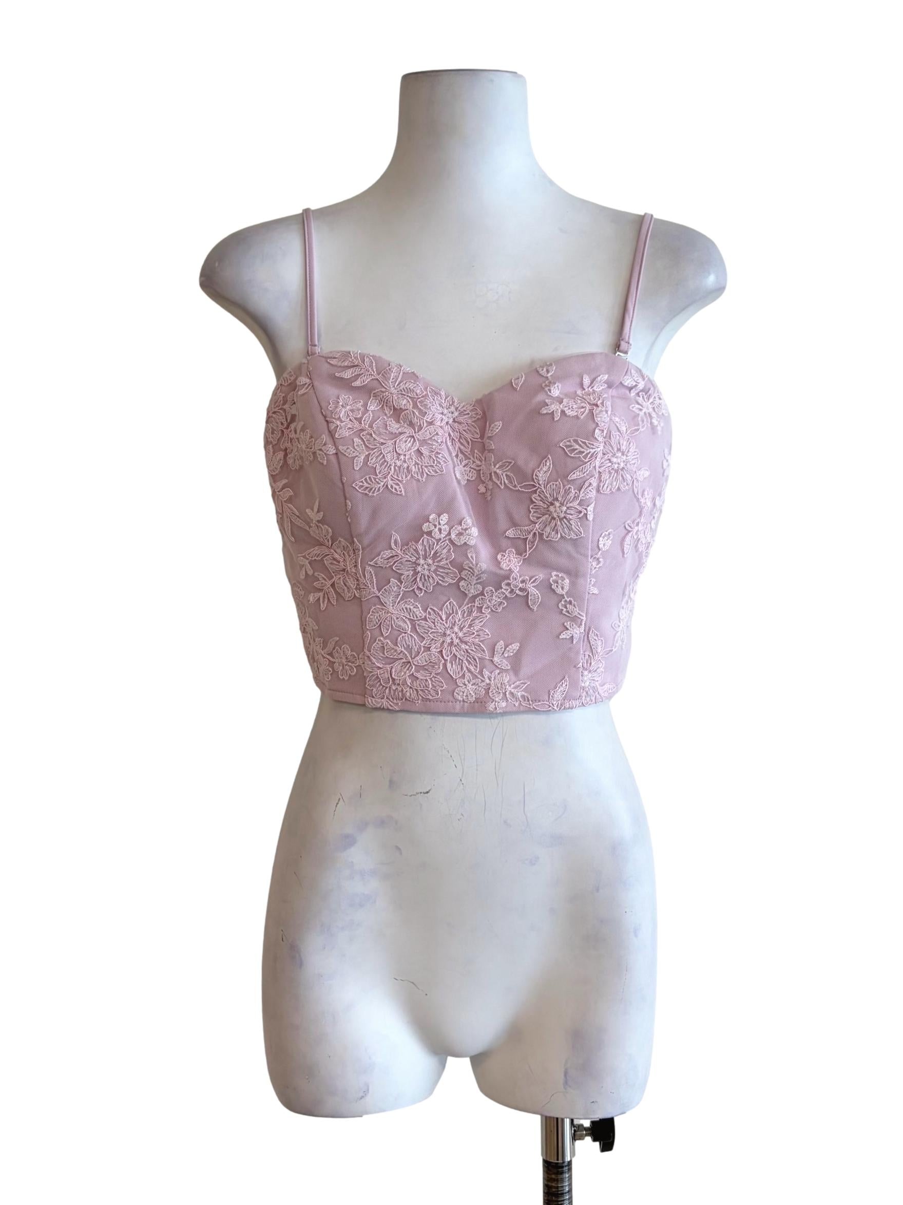 Blush Pink Floral Lace Spaghetti Strap Crop Top