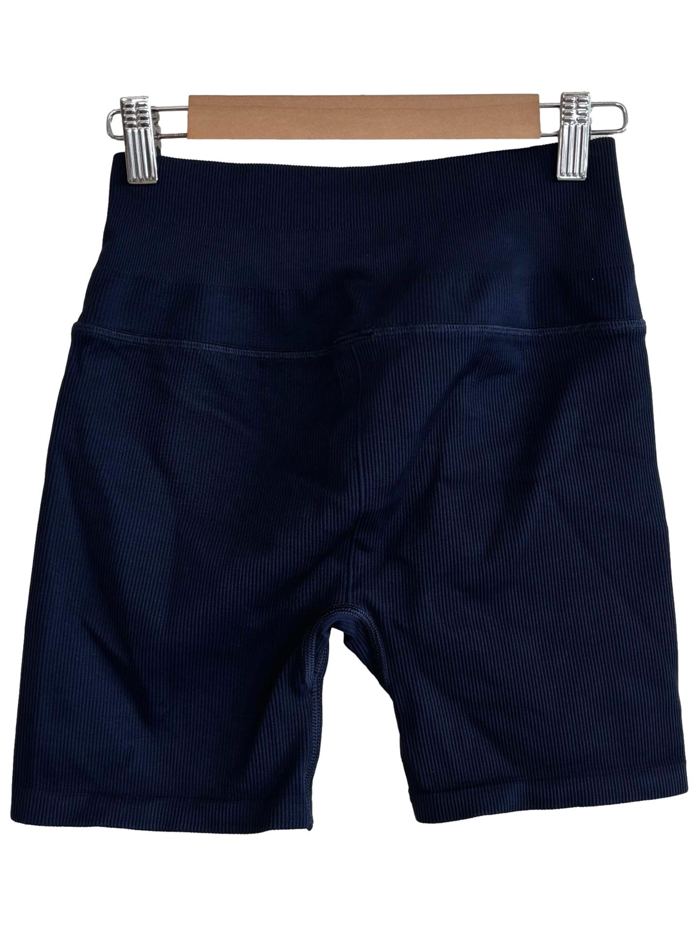 Navy Blue Ribbed Biker Shorts