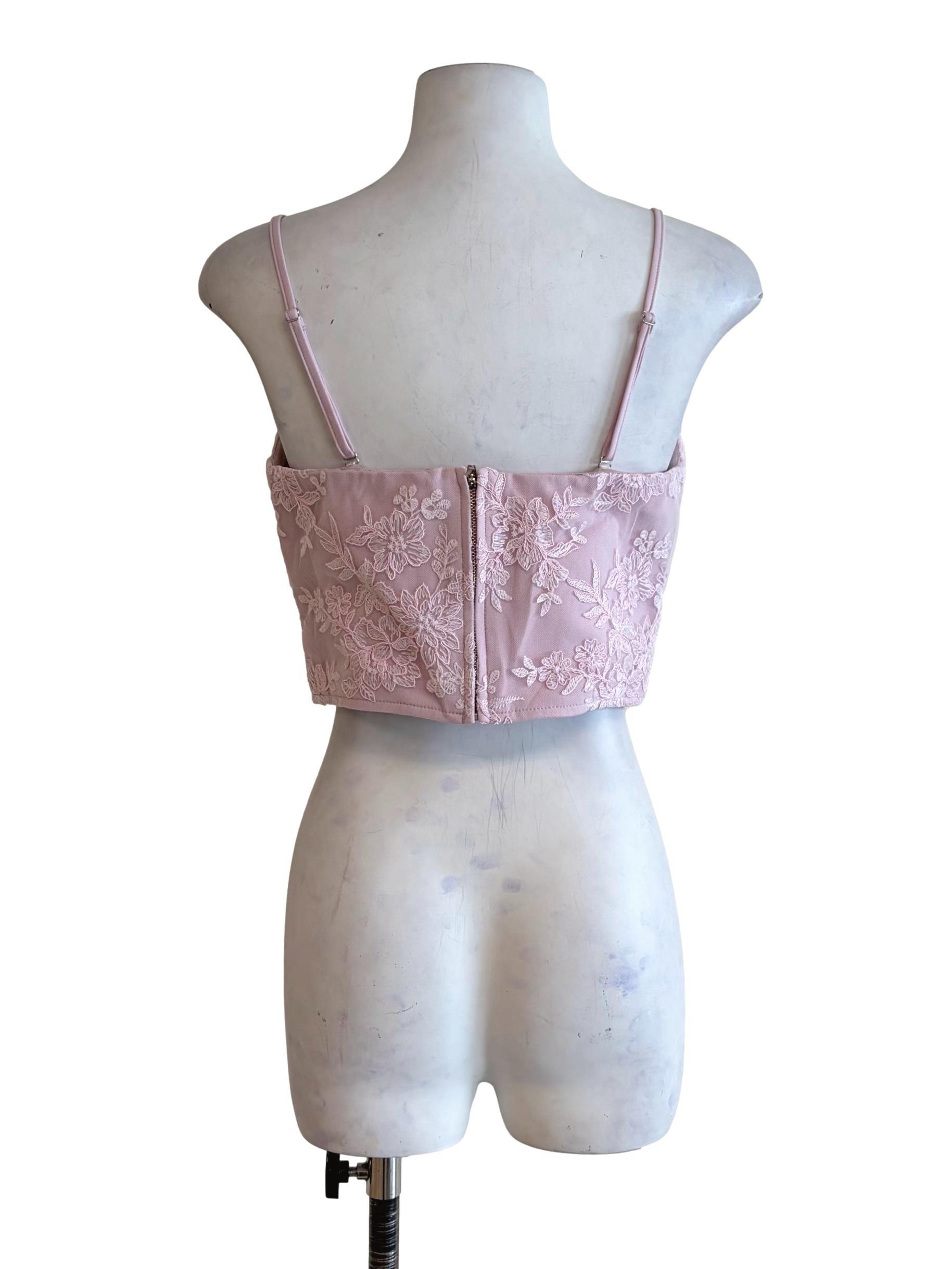 Blush Pink Floral Lace Spaghetti Strap Crop Top
