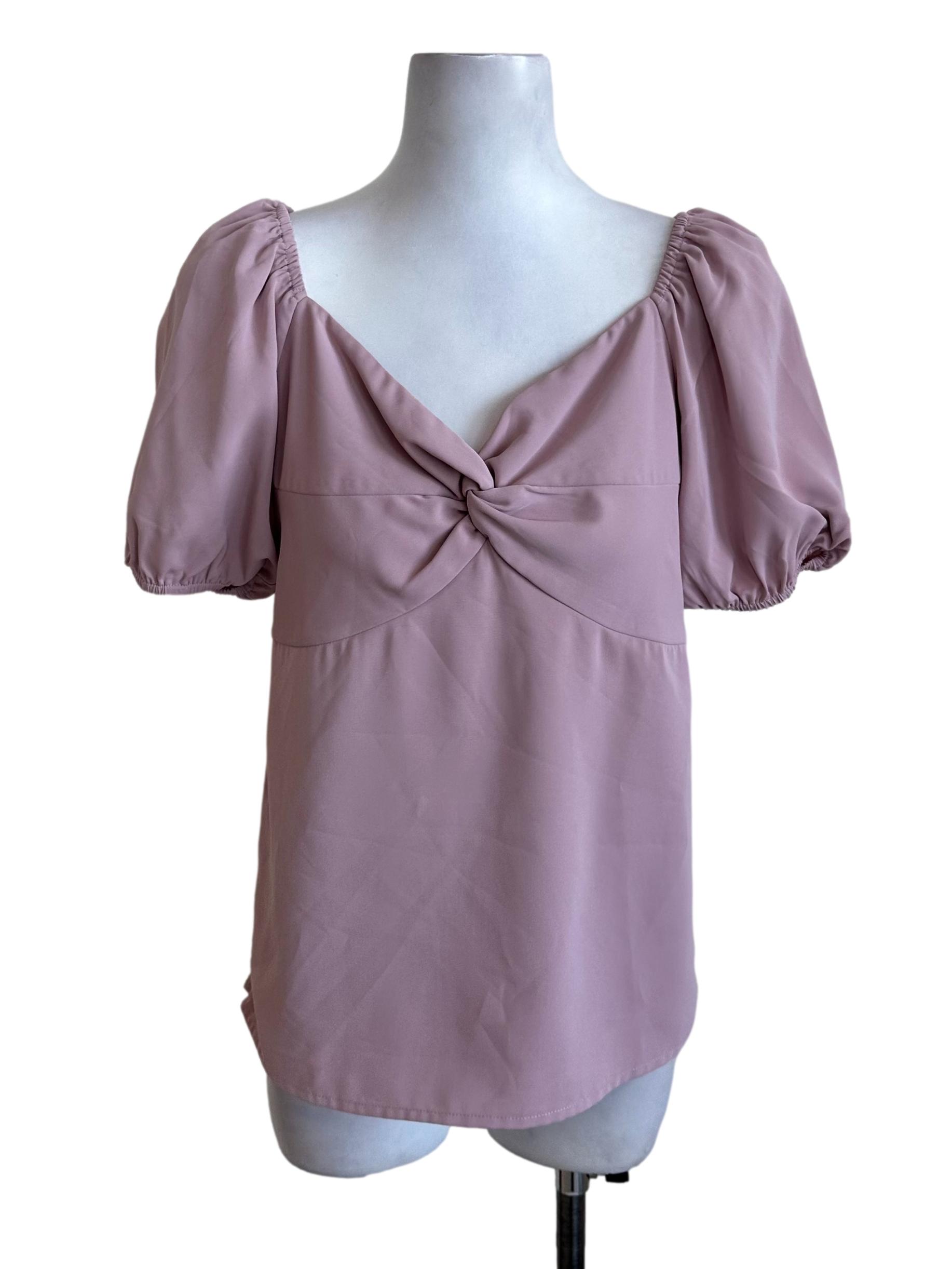 Light Purple Puffed Sleeve Knot Top