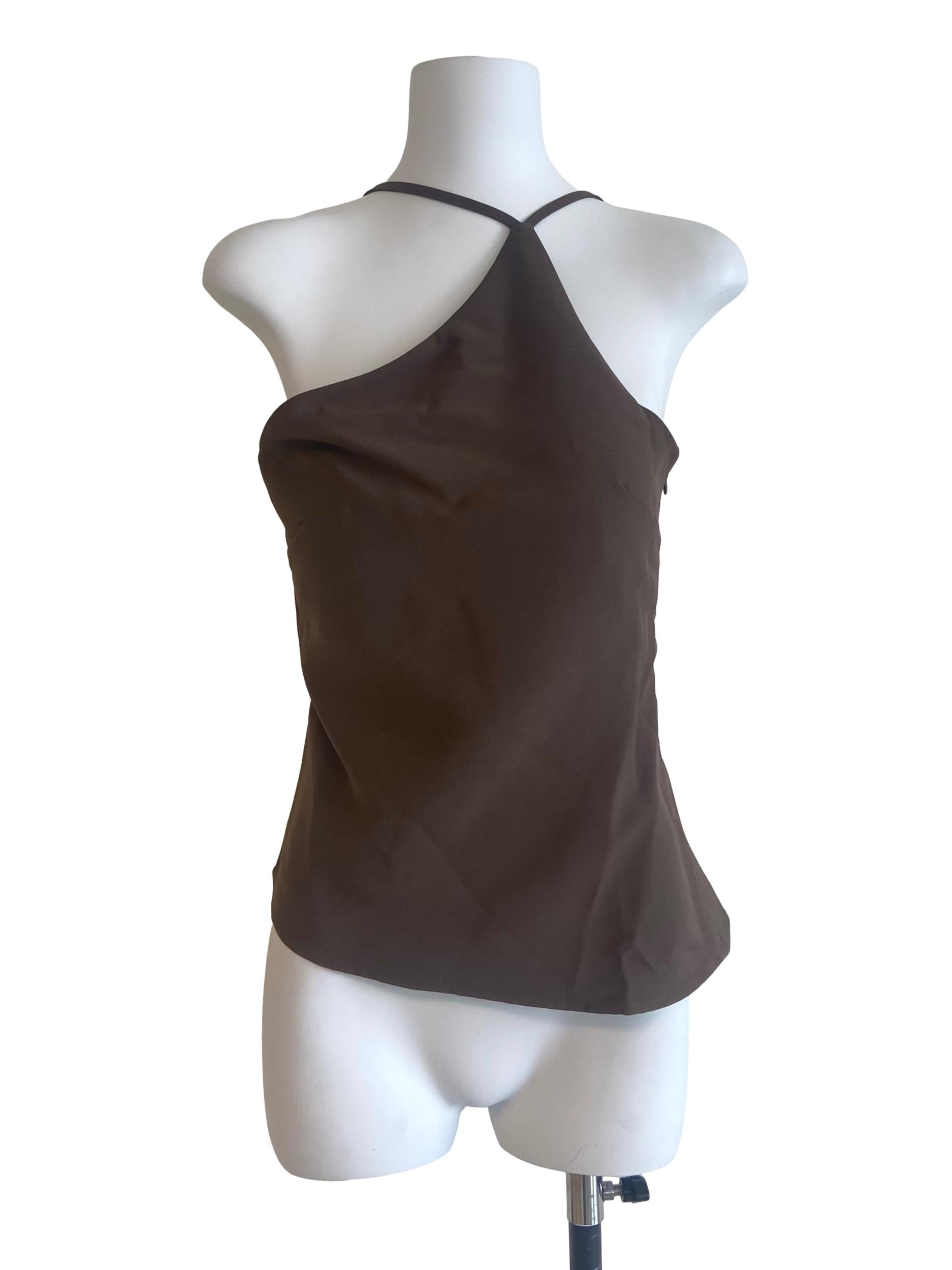 Peanut Brown Halter Neck Sleeveless Twill Blouse