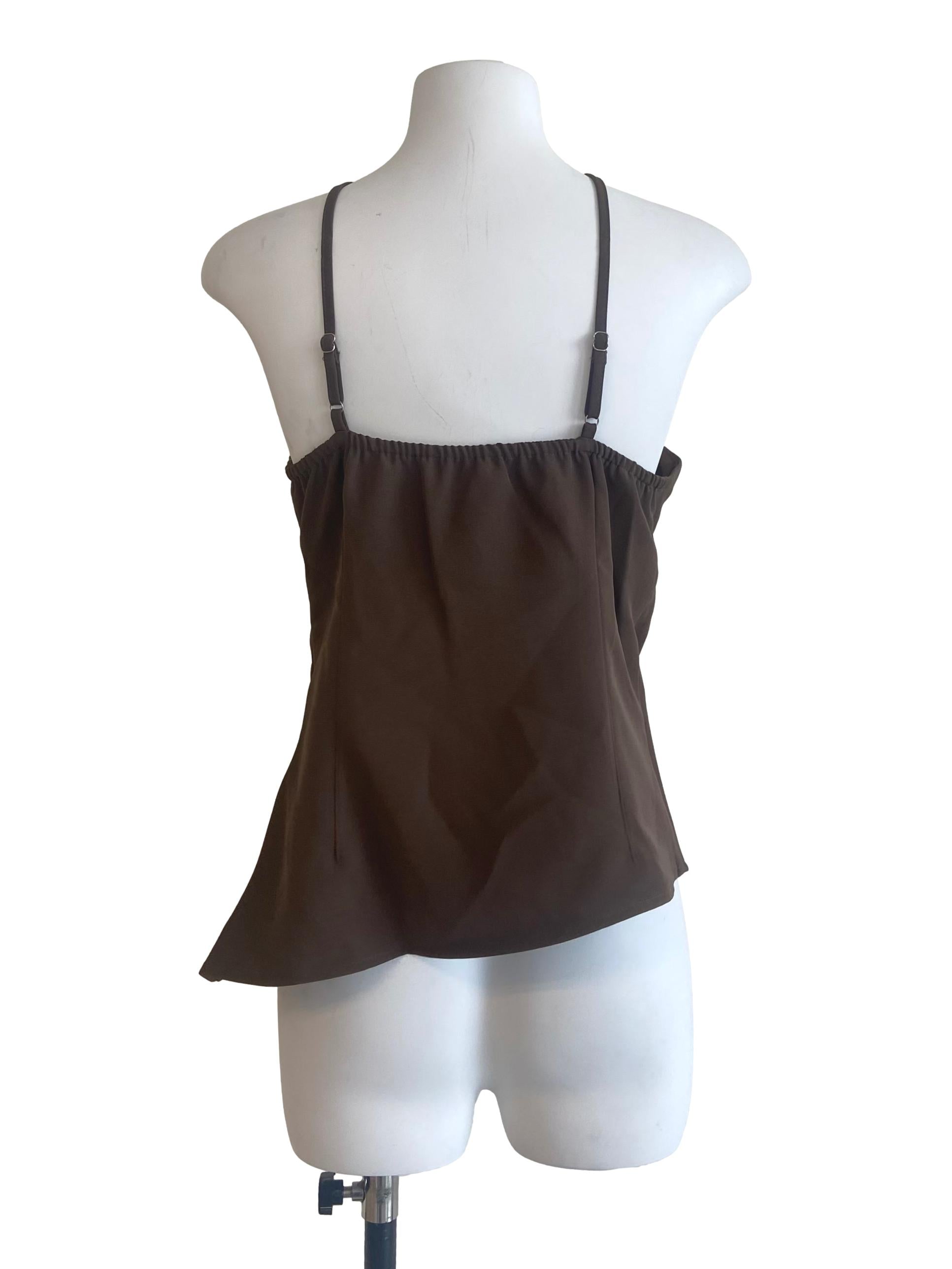 Peanut Brown Halter Neck Sleeveless Twill Blouse