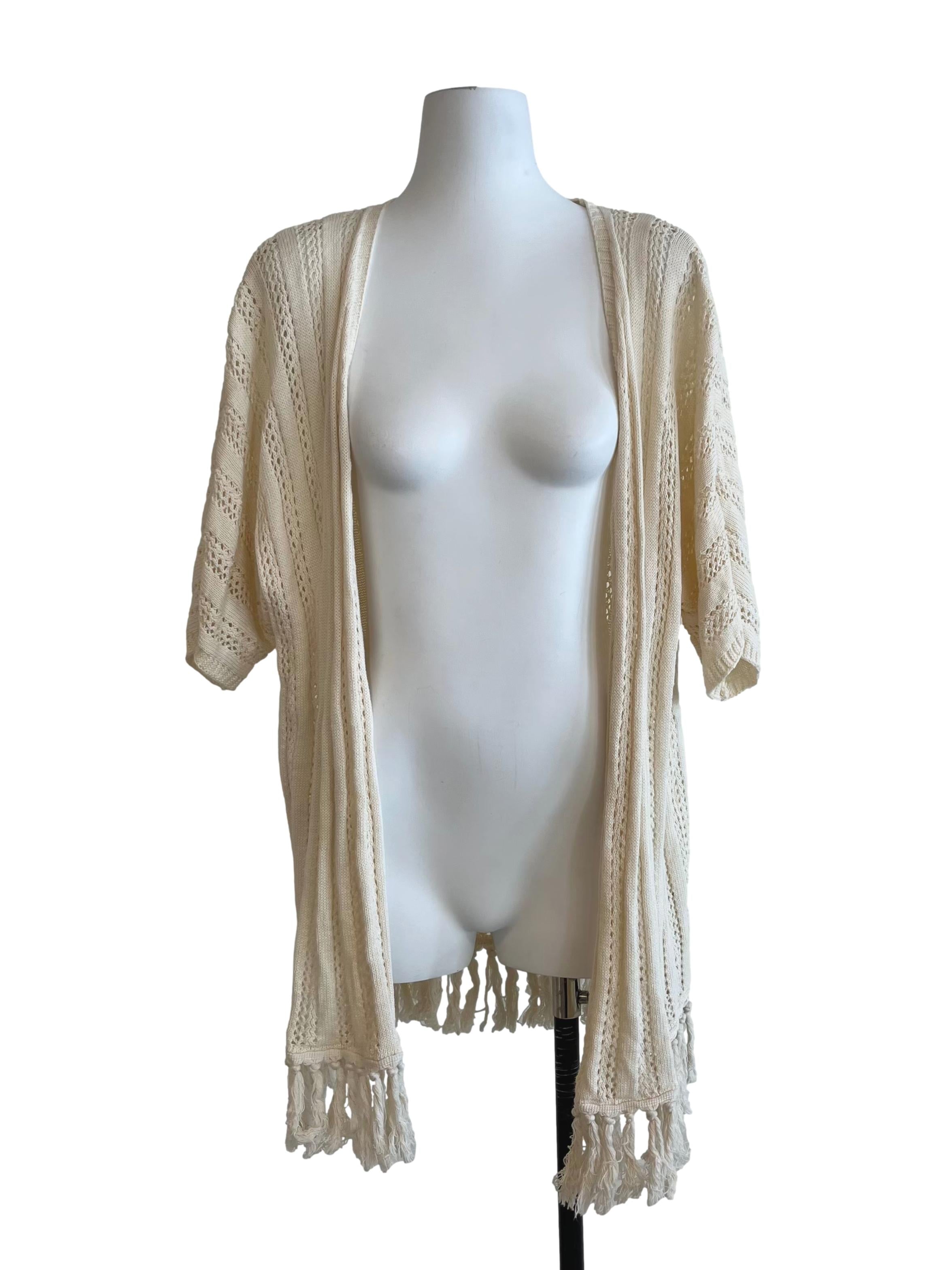 Cream Knitted Tassel Kimono