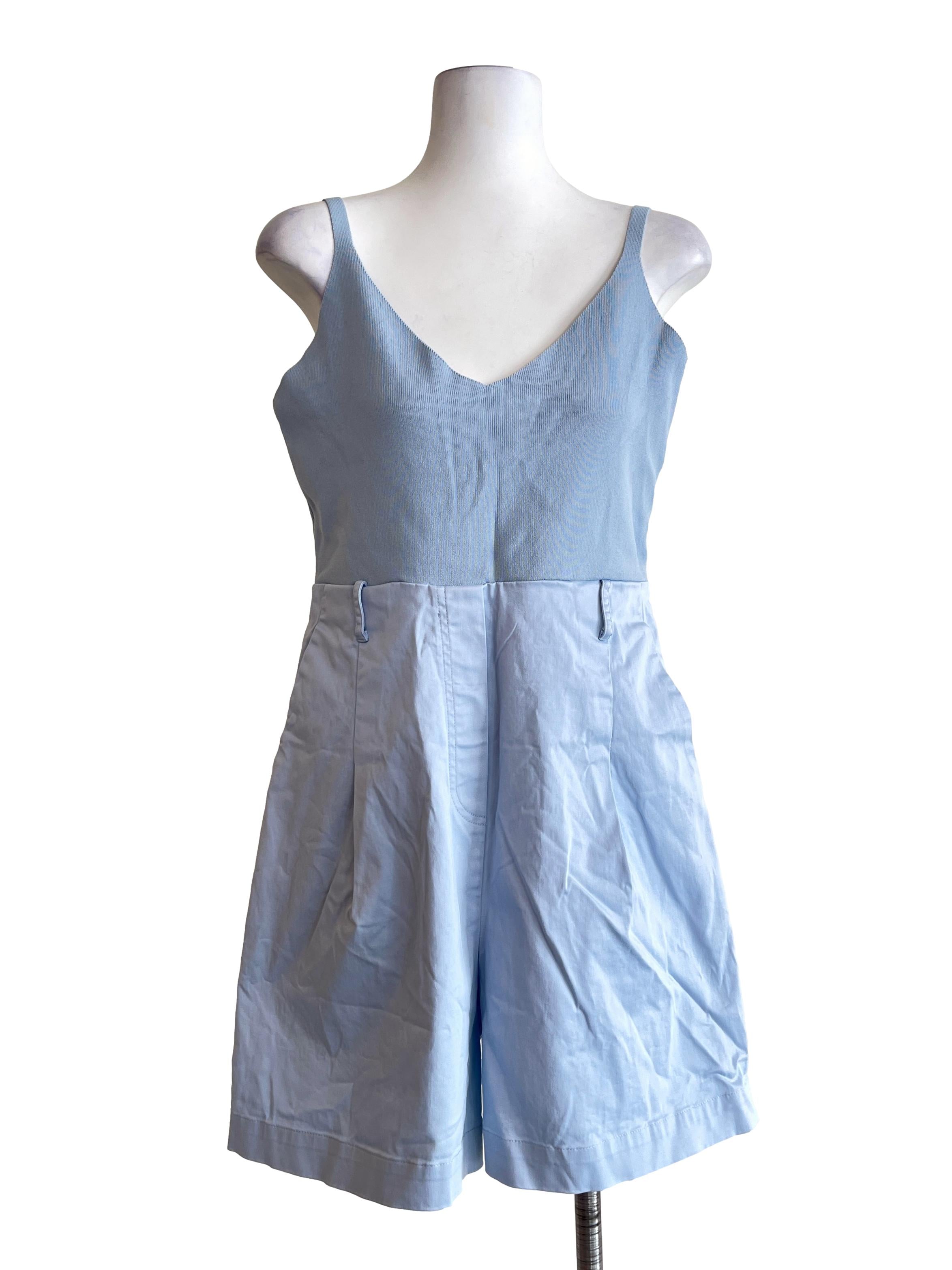 Sky Blue V-Neck Sleeveless Romper