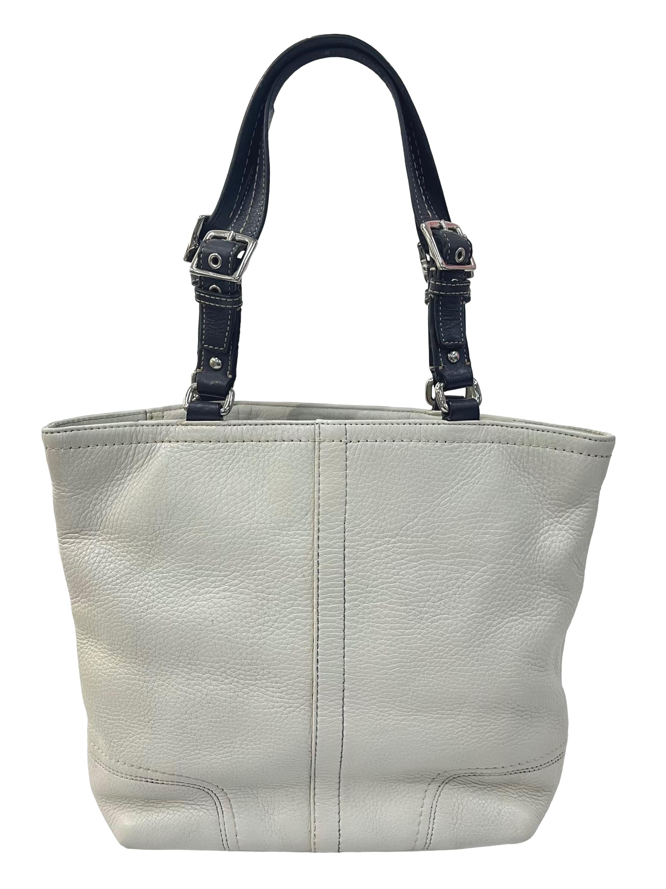 Vintage White Black Pebbled Leather Hamilton Tote Shoulder Bag