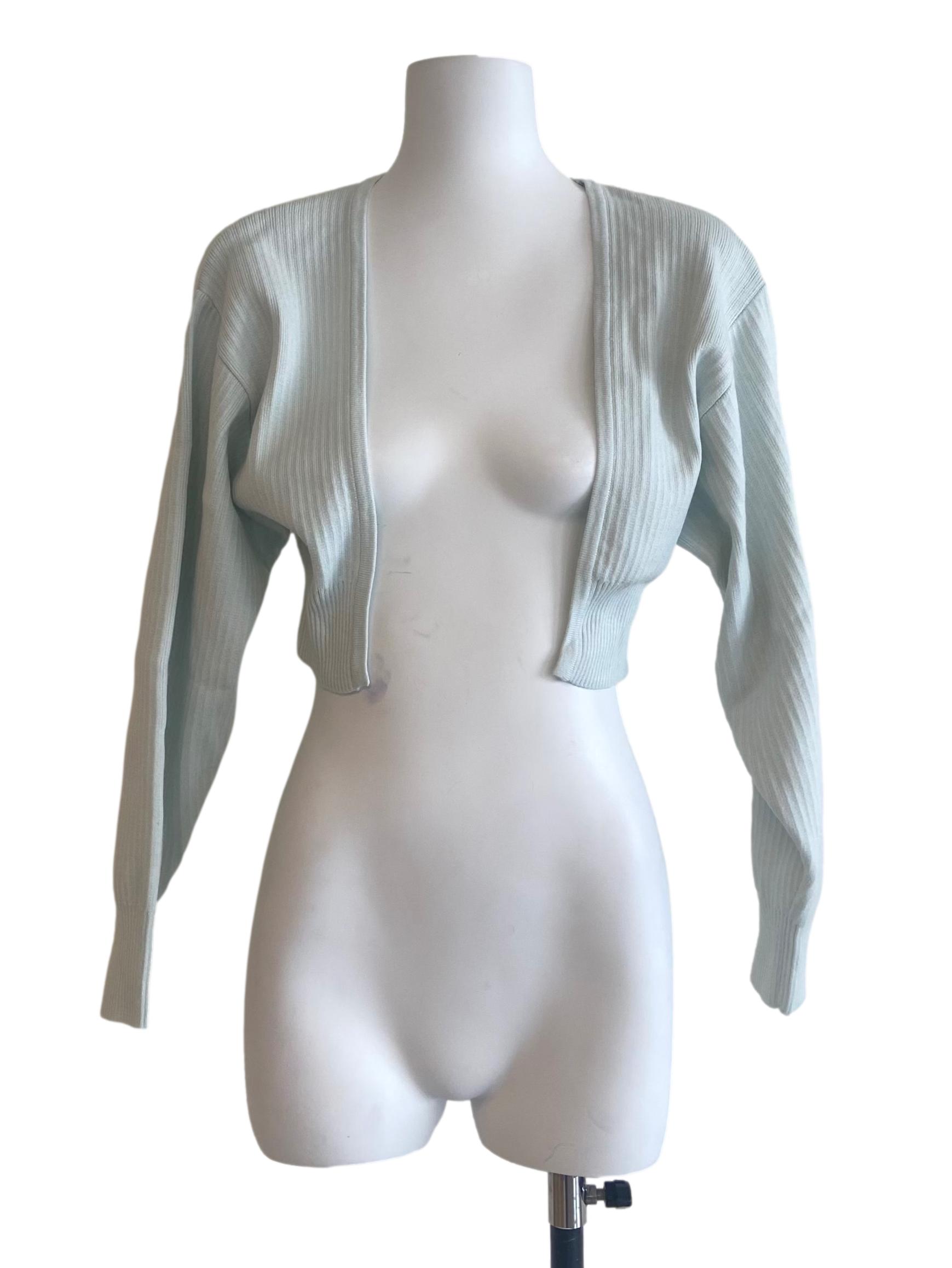 Snow Blue Pencil Stripe Crop Cardigan