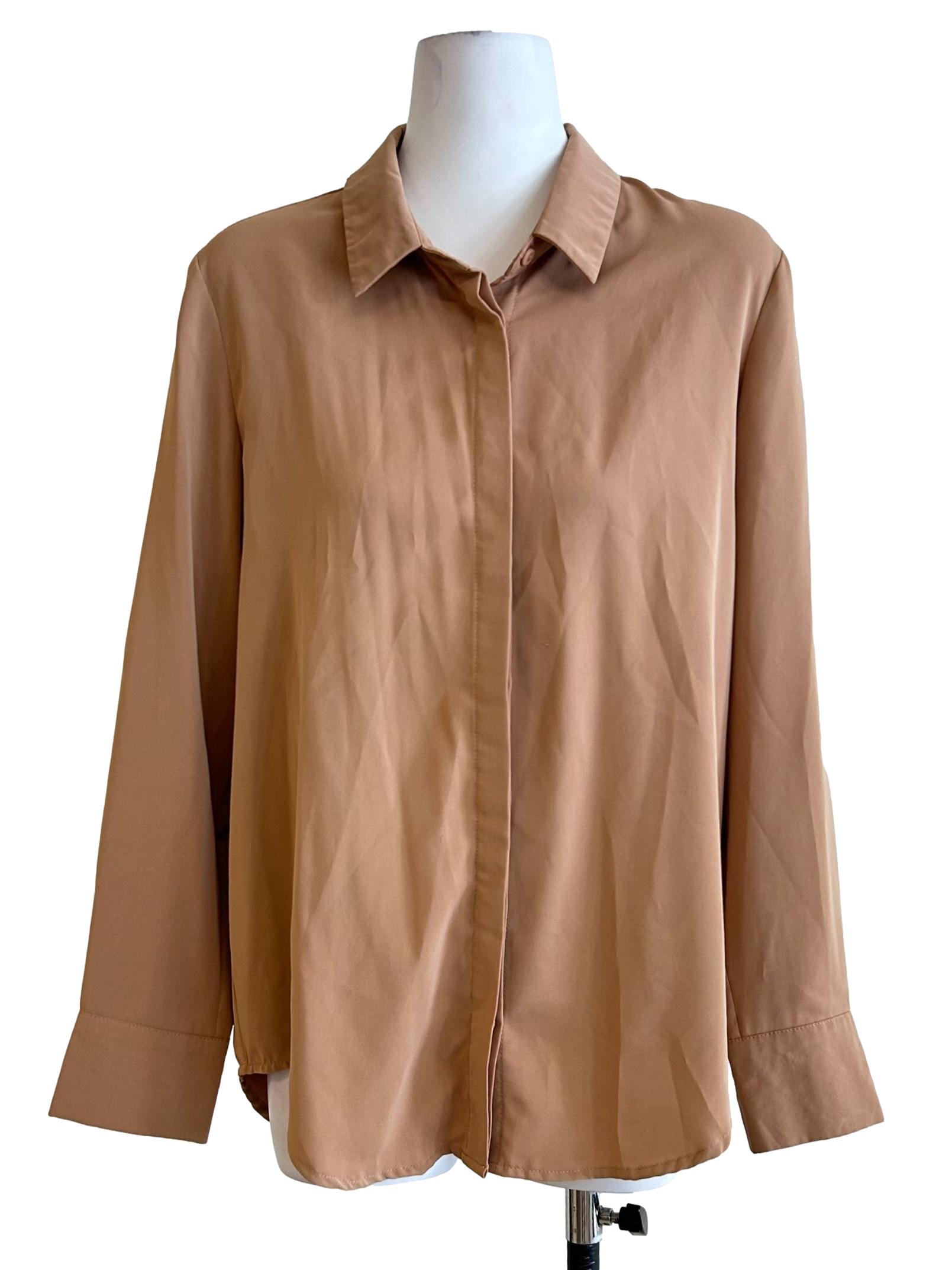 Tan Satin Long Sleeve Shirt