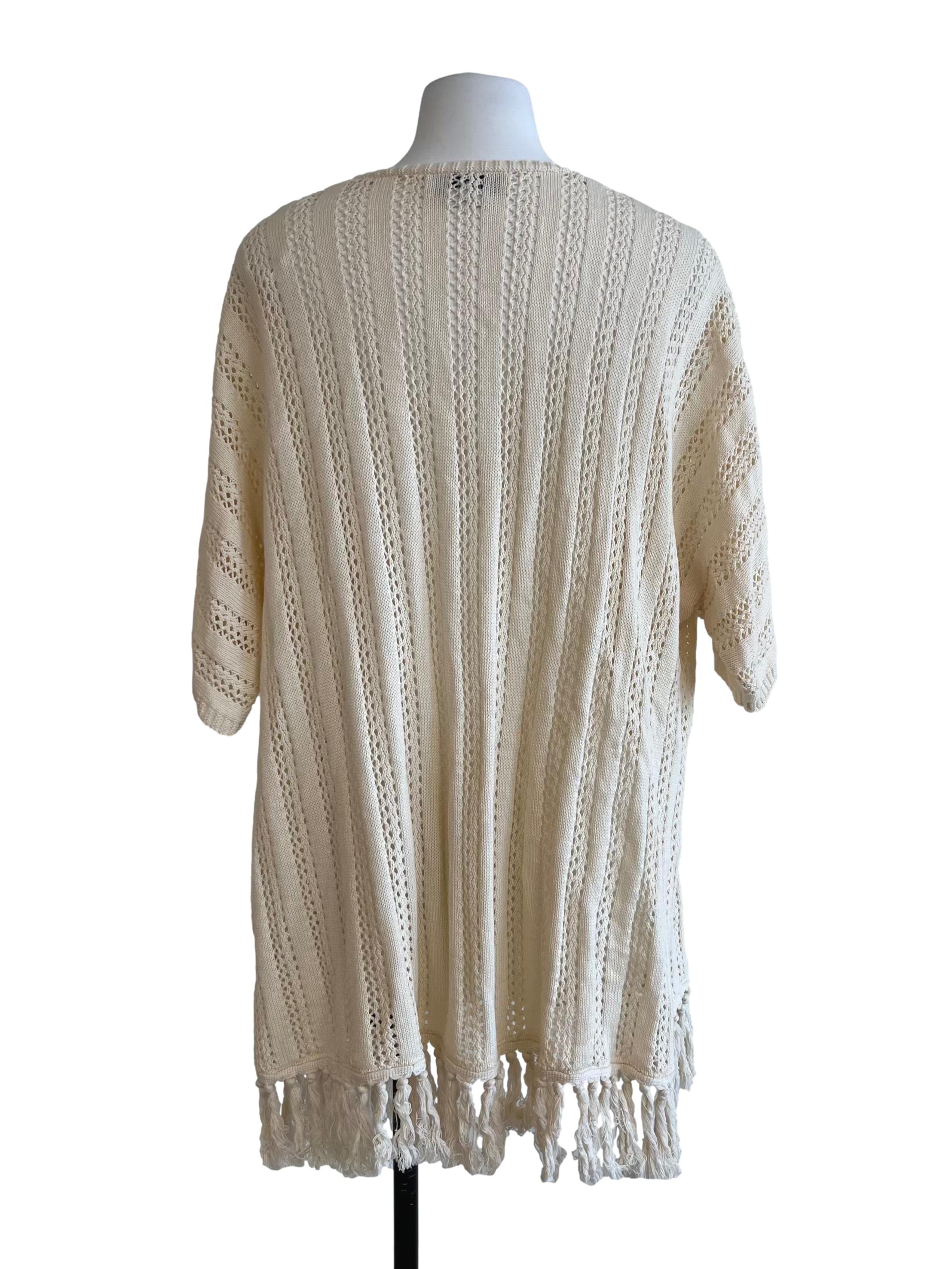 Cream Knitted Tassel Kimono
