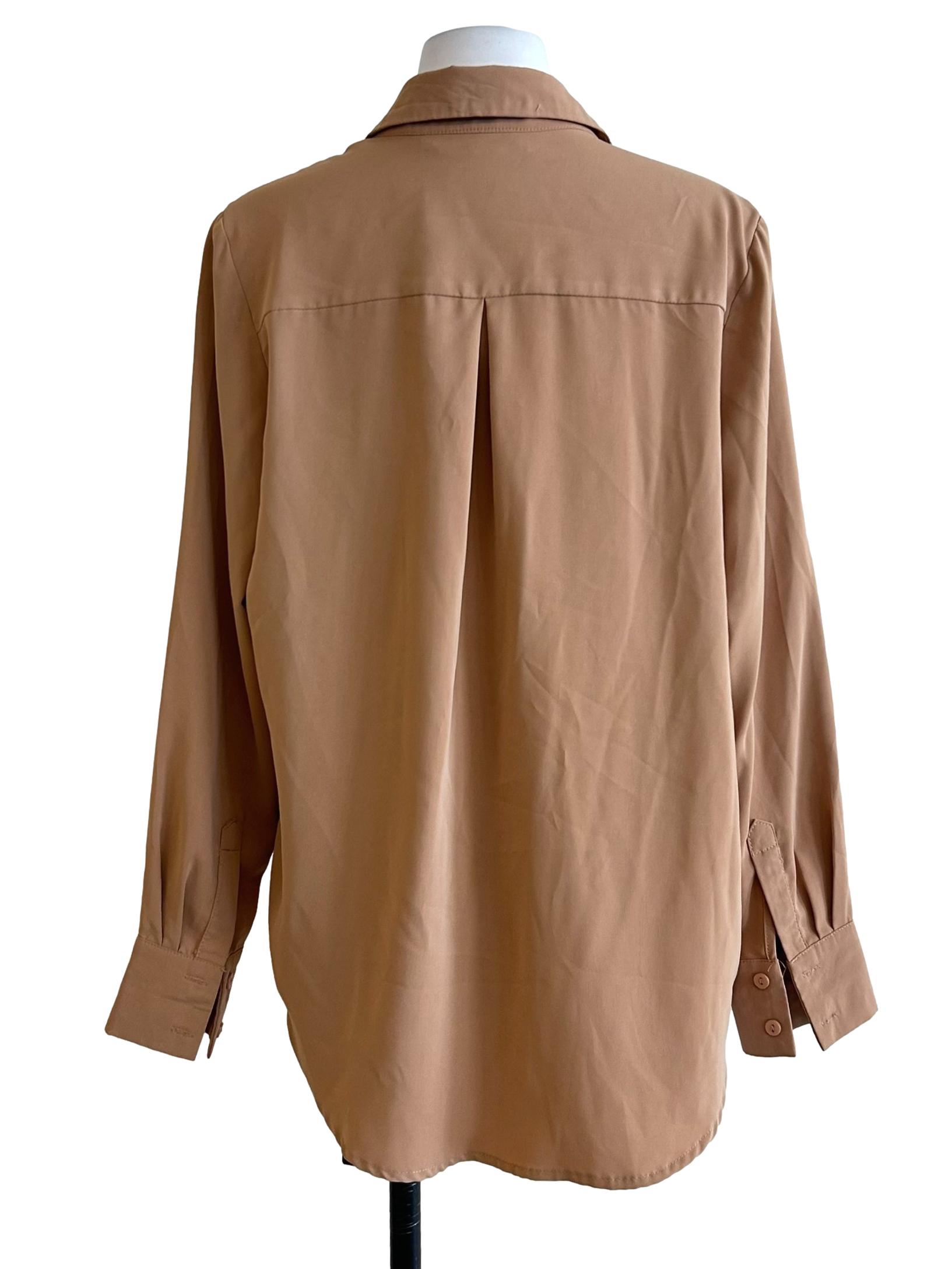 Tan Satin Long Sleeve Shirt