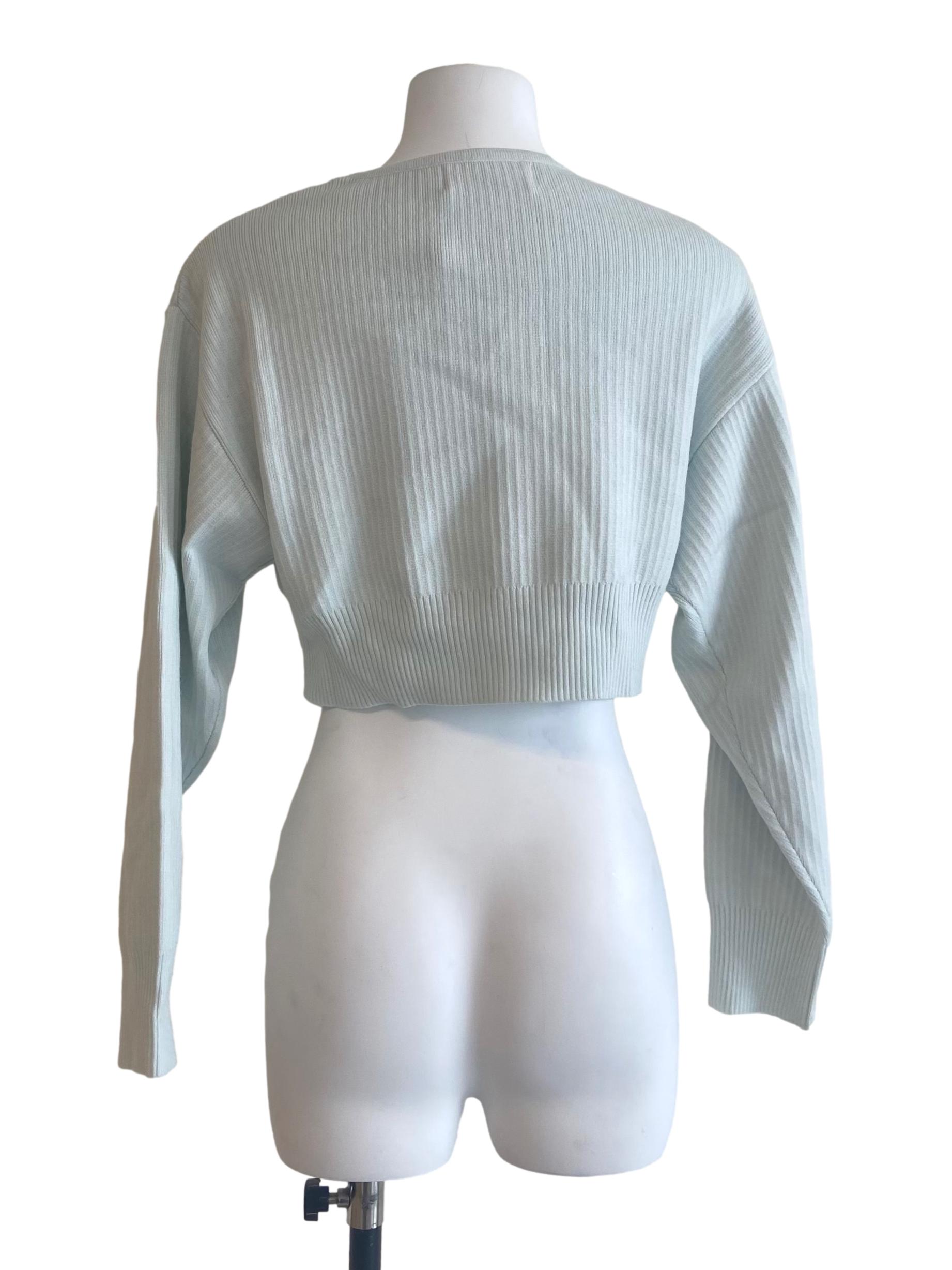 Snow Blue Pencil Stripe Crop Cardigan