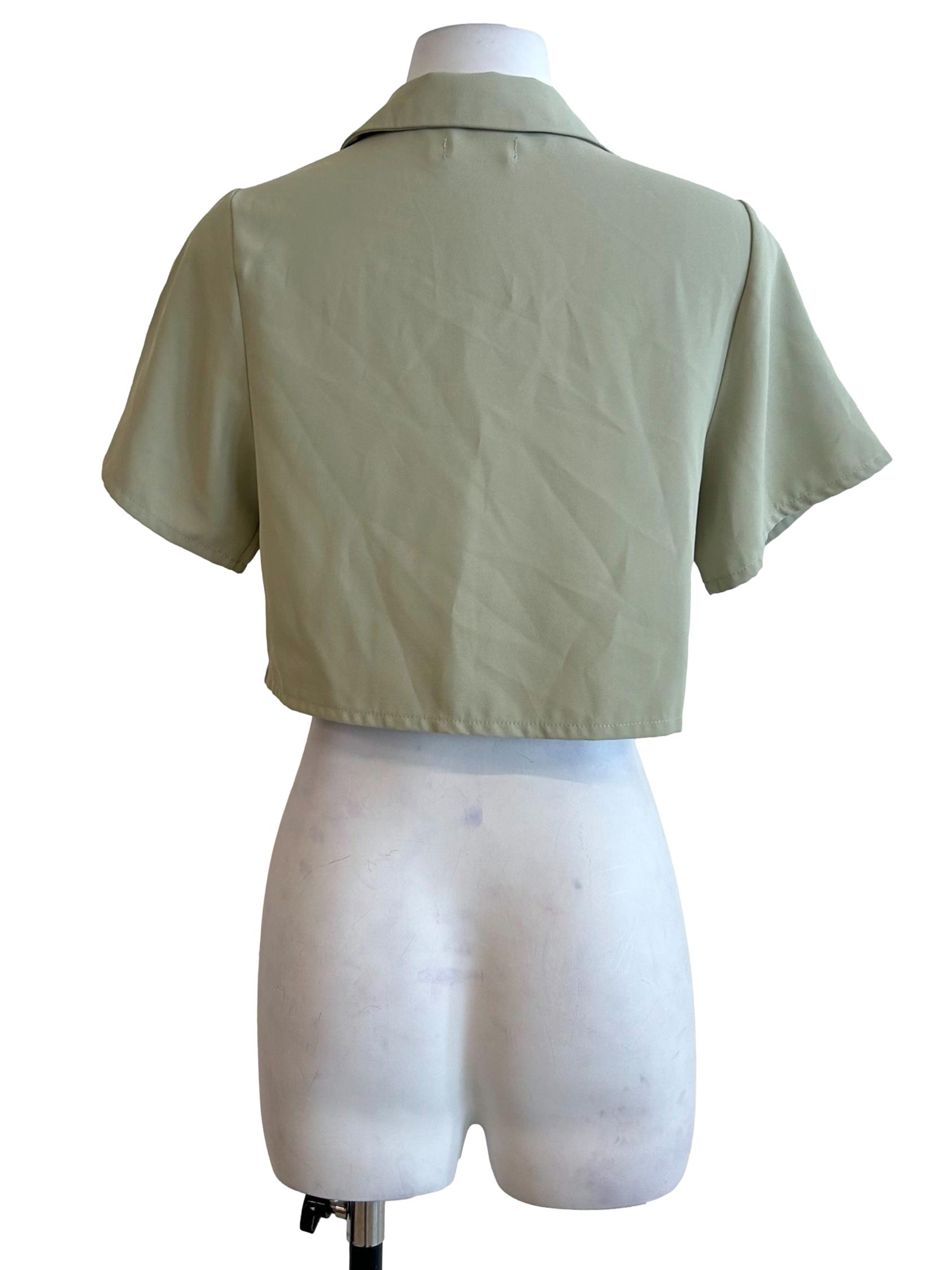 Olive Green Cropped Button Up Shirt