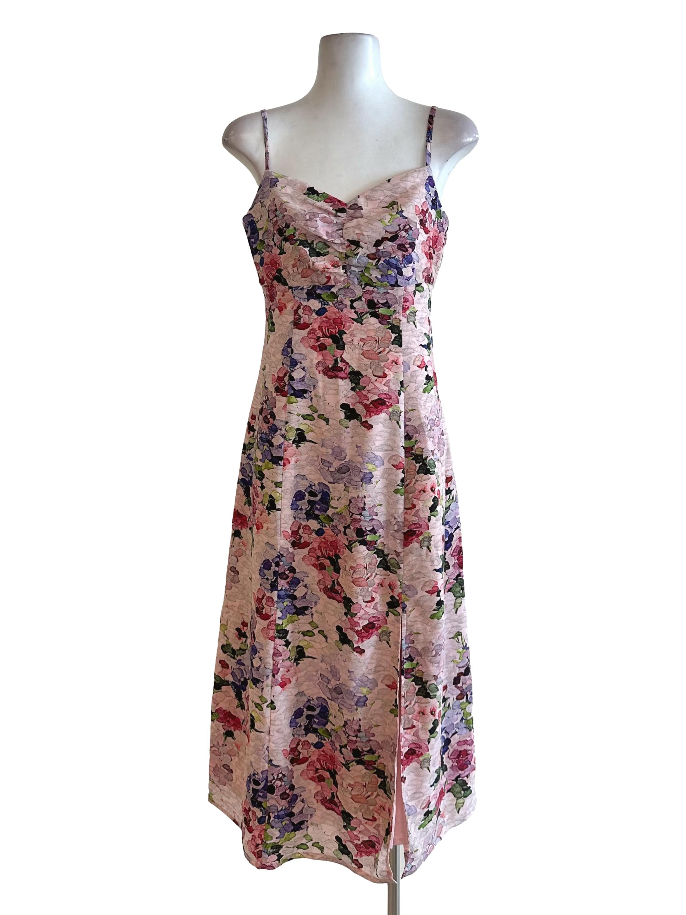 Light Pink Floral Pattern Slit Dress