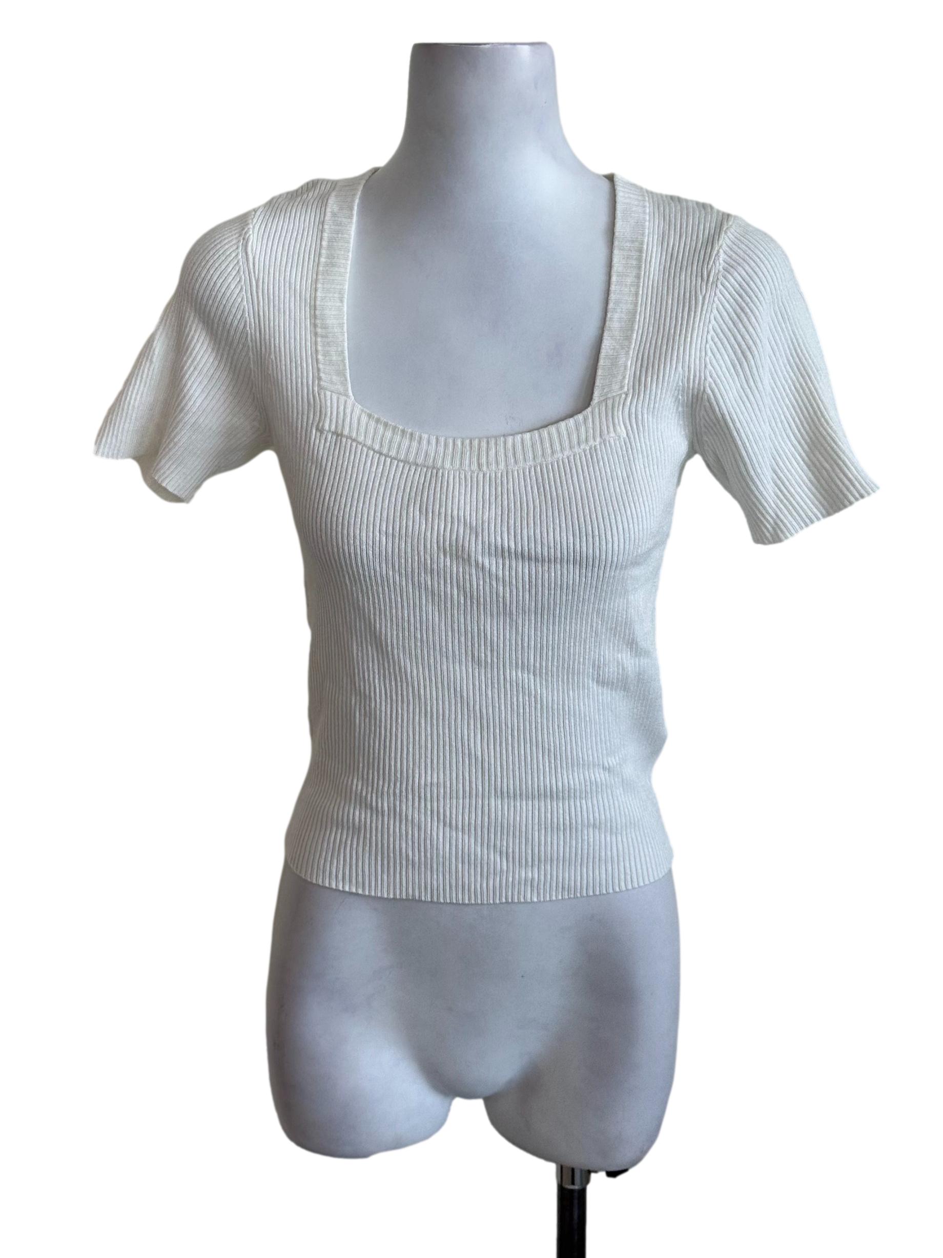 Pearl White Knit Square Neck Top