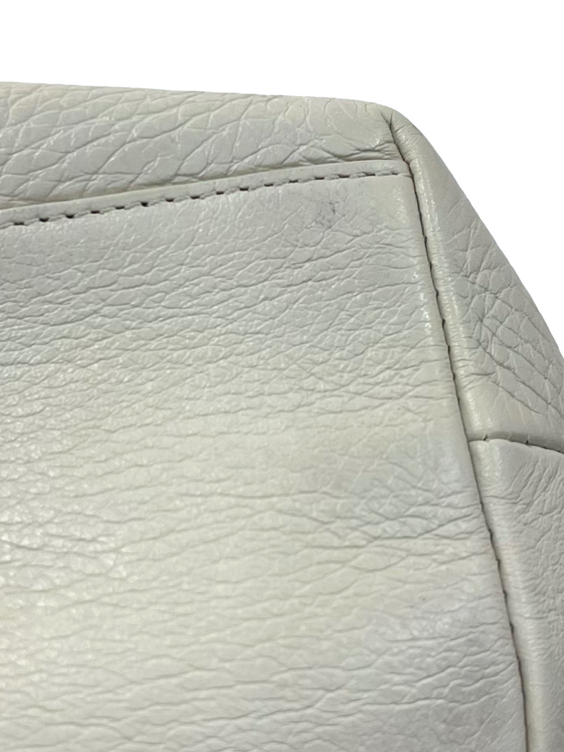 Vintage White Black Pebbled Leather Hamilton Tote Shoulder Bag