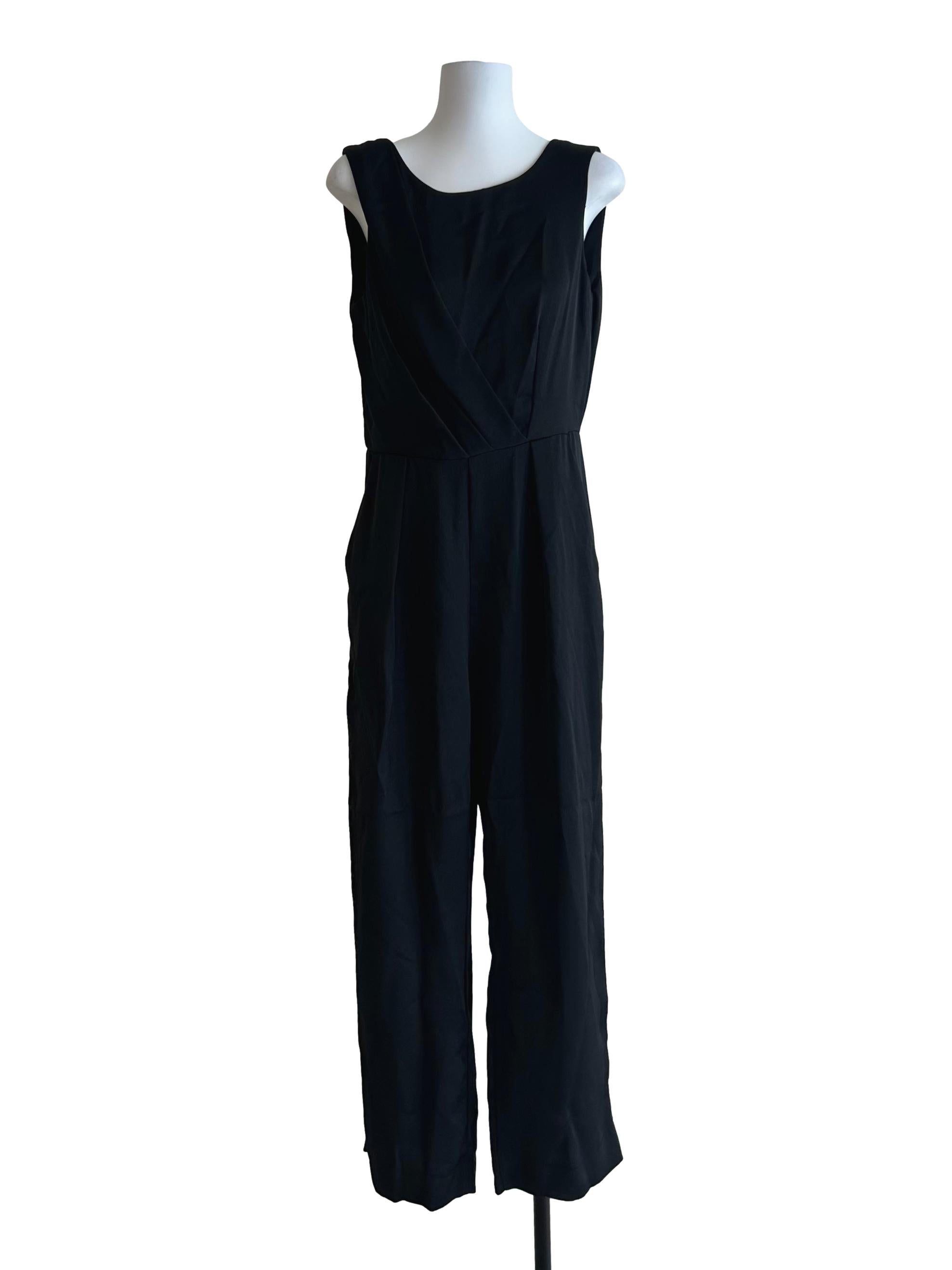 Shiny Black Low Back Jumpsuit