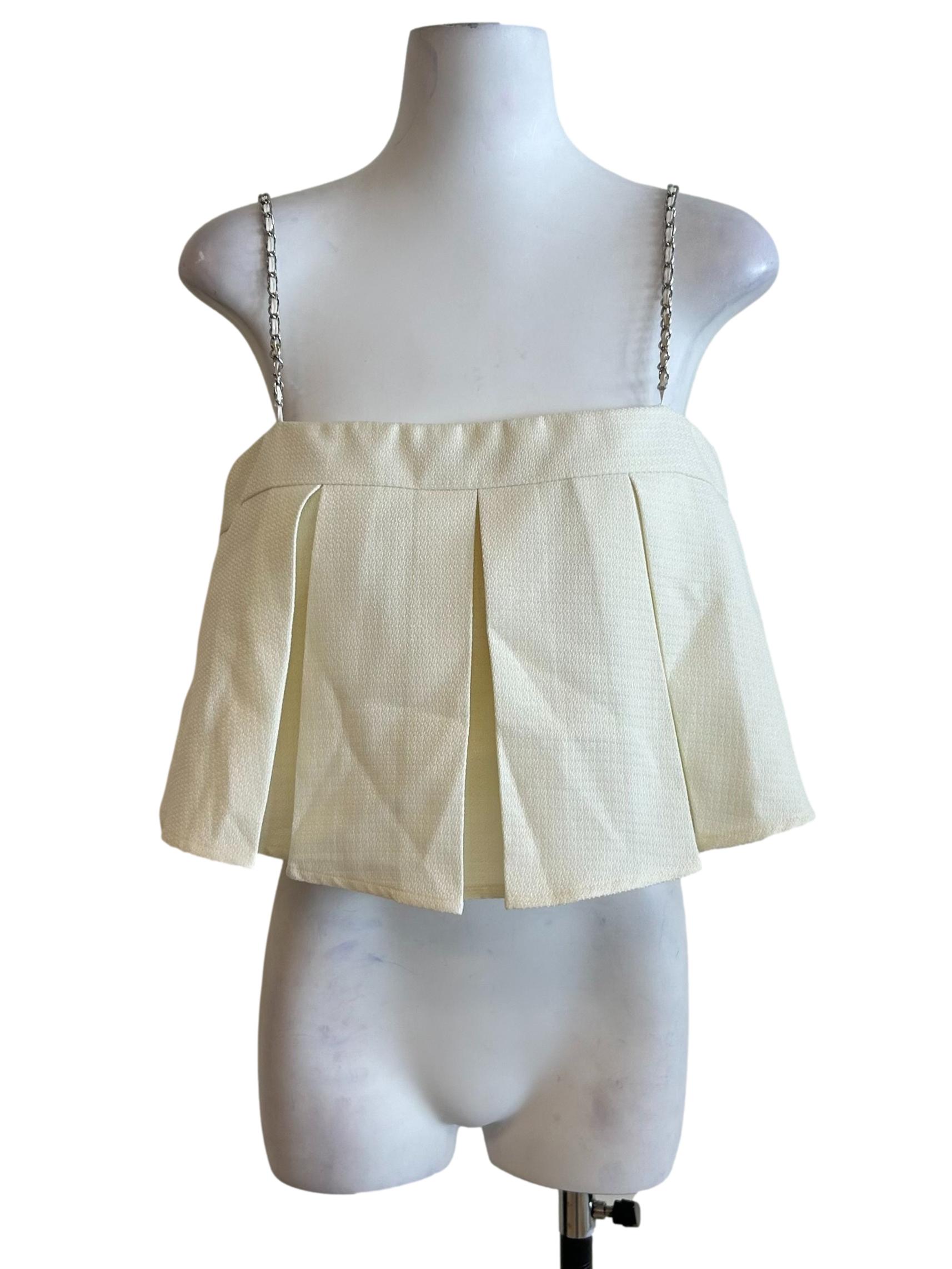 Cream Chain Strap Pleated Cami