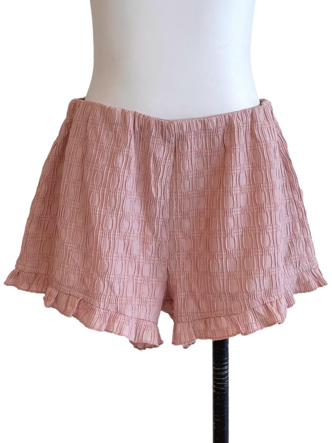 Peach Pink Textured Relaxed Shorts TTR