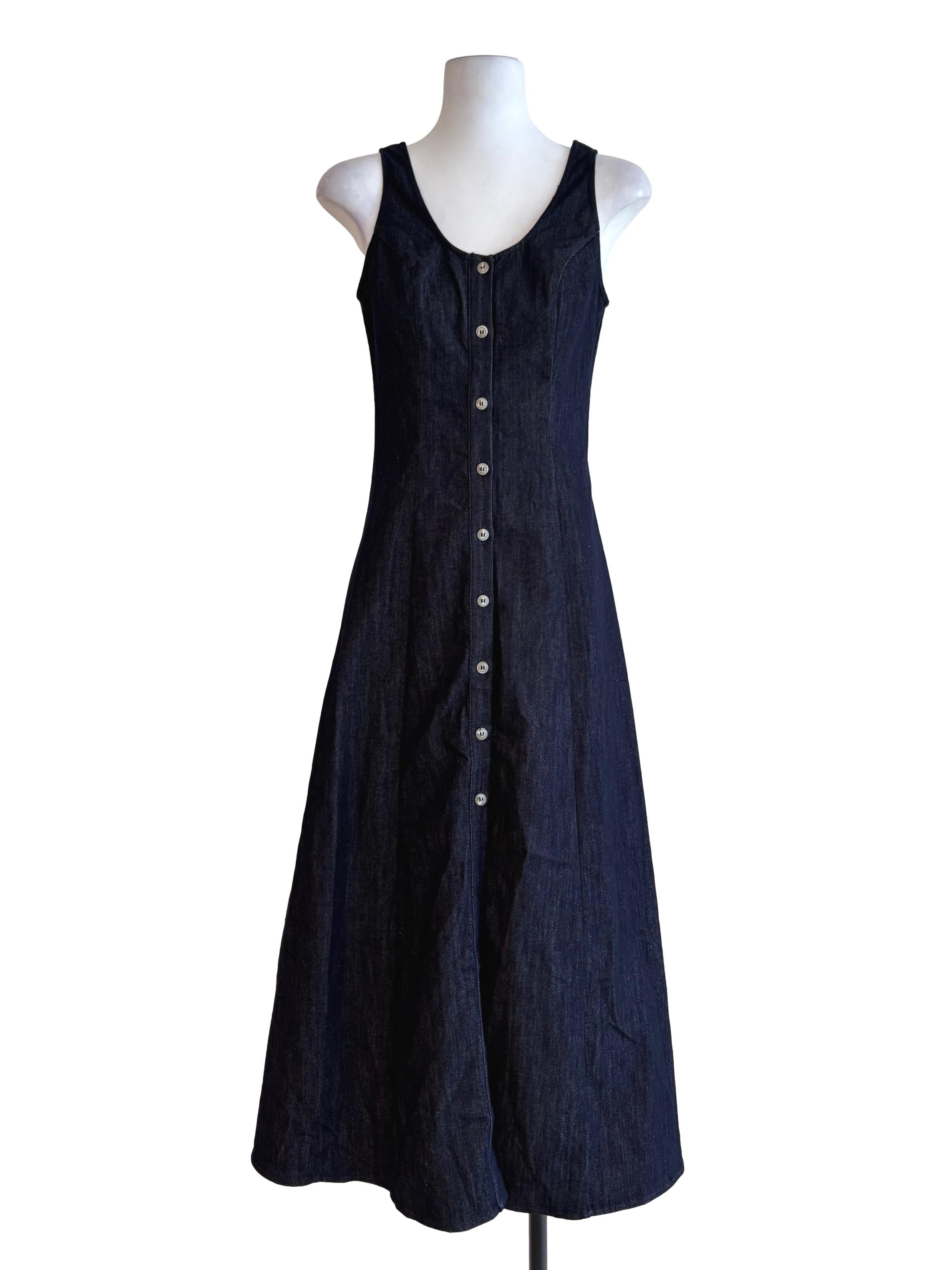 Denim Blue Button Down Sleeveless Bodycon Dress