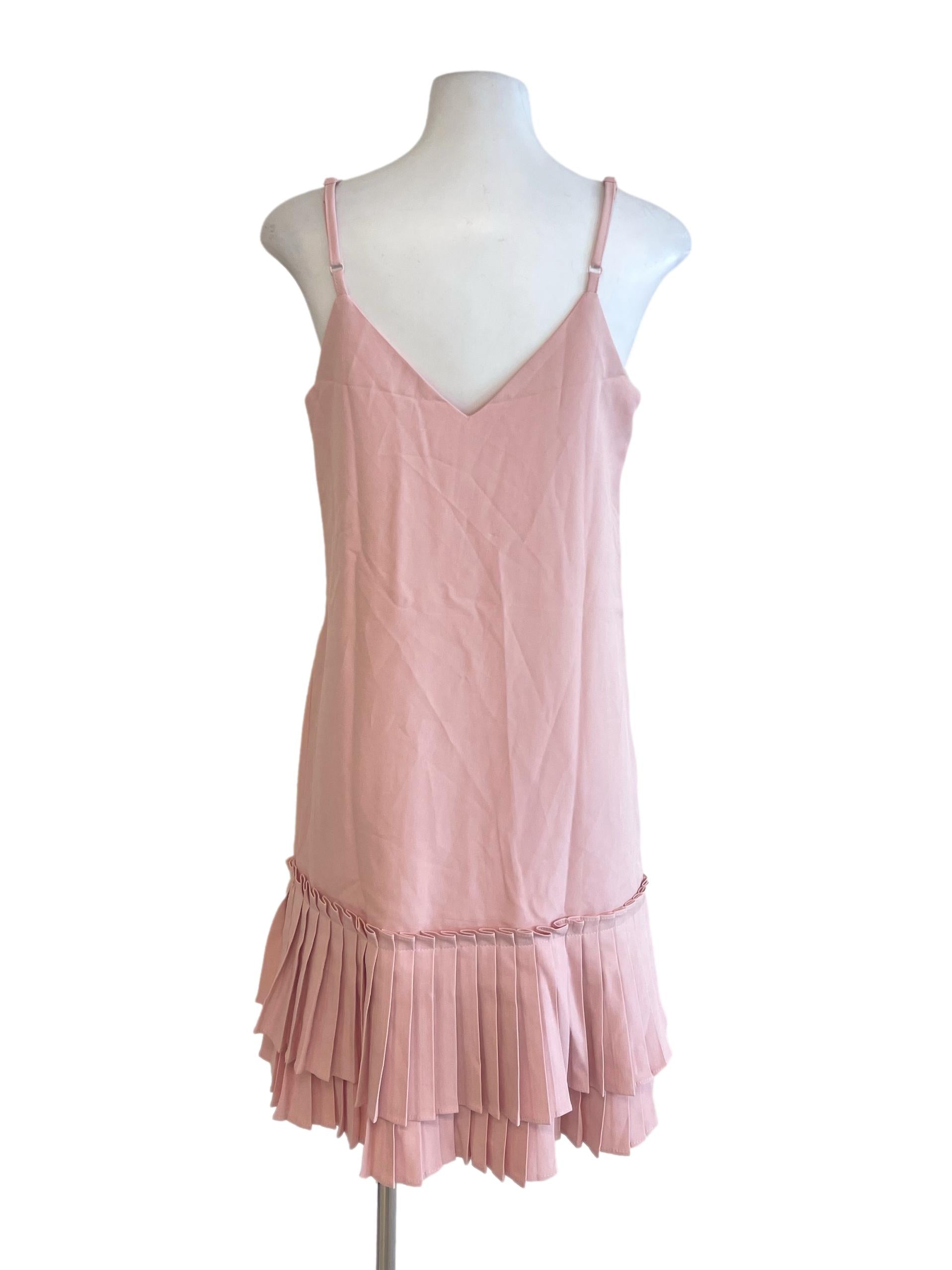 Pink Spaghetti Strap Pleated Layer Dress