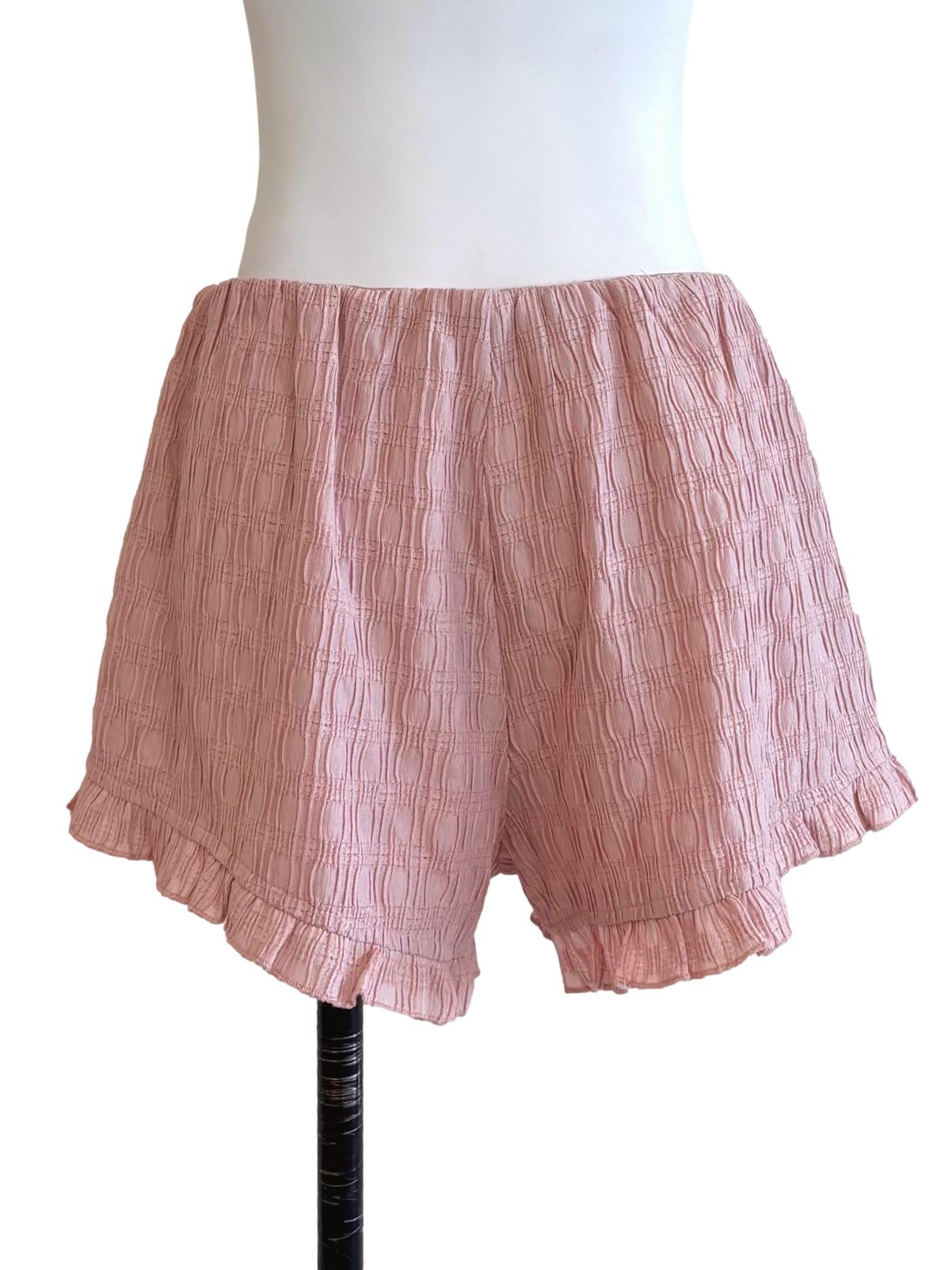 Peach Pink Textured Relaxed Shorts TTR