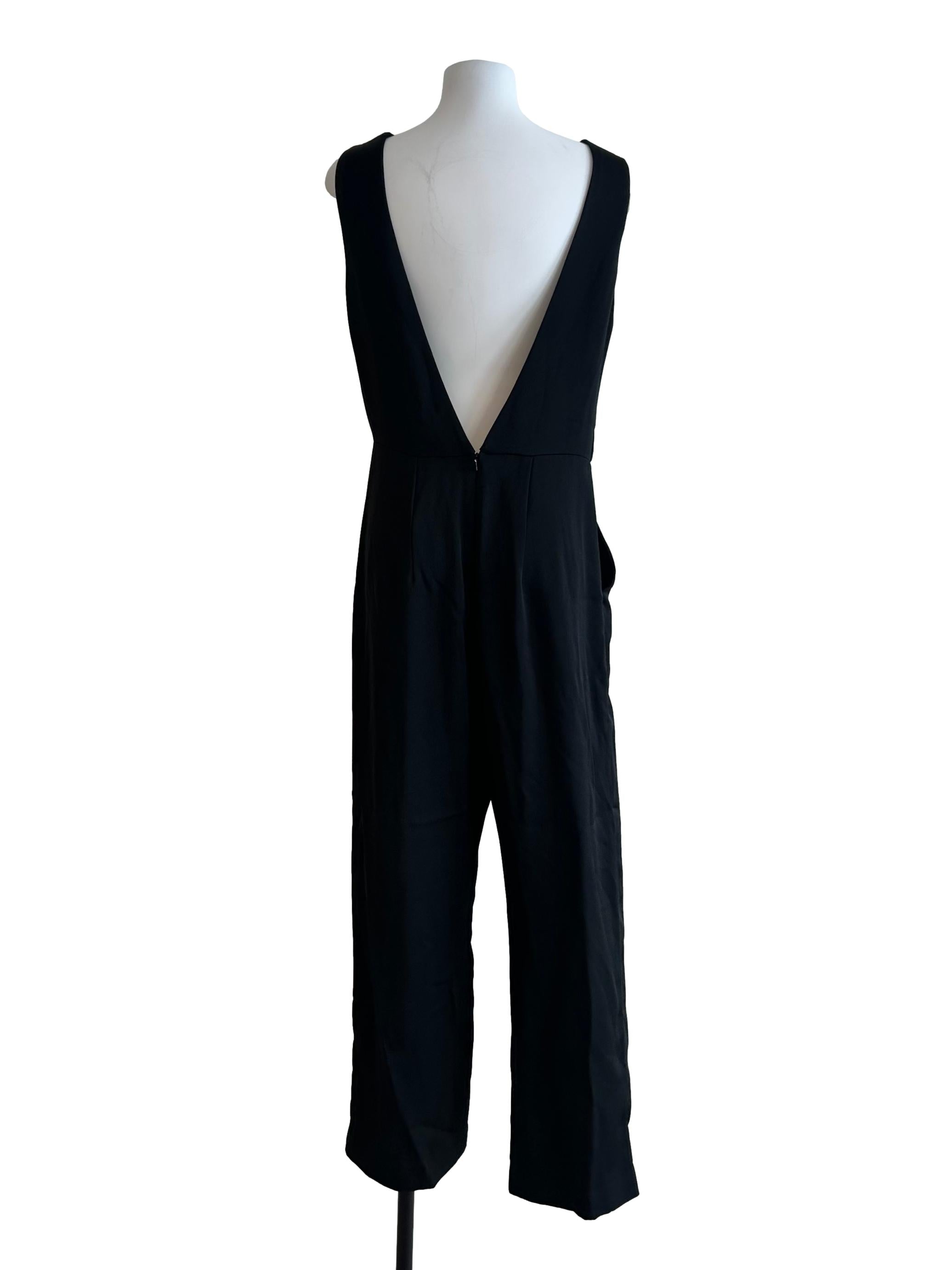 Shiny Black Low Back Jumpsuit