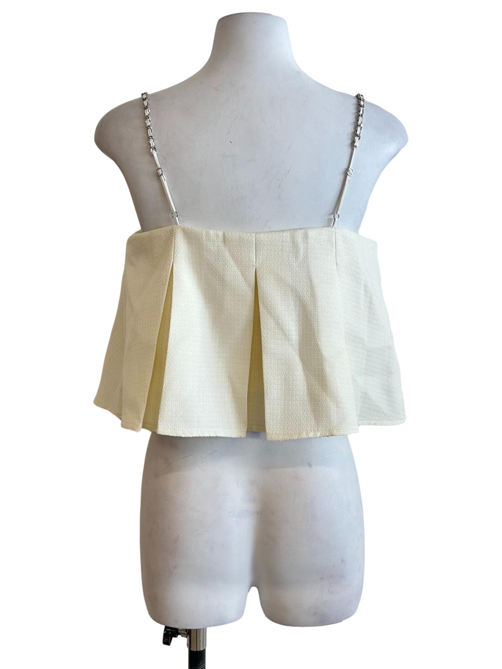 Cream Chain Strap Pleated Cami