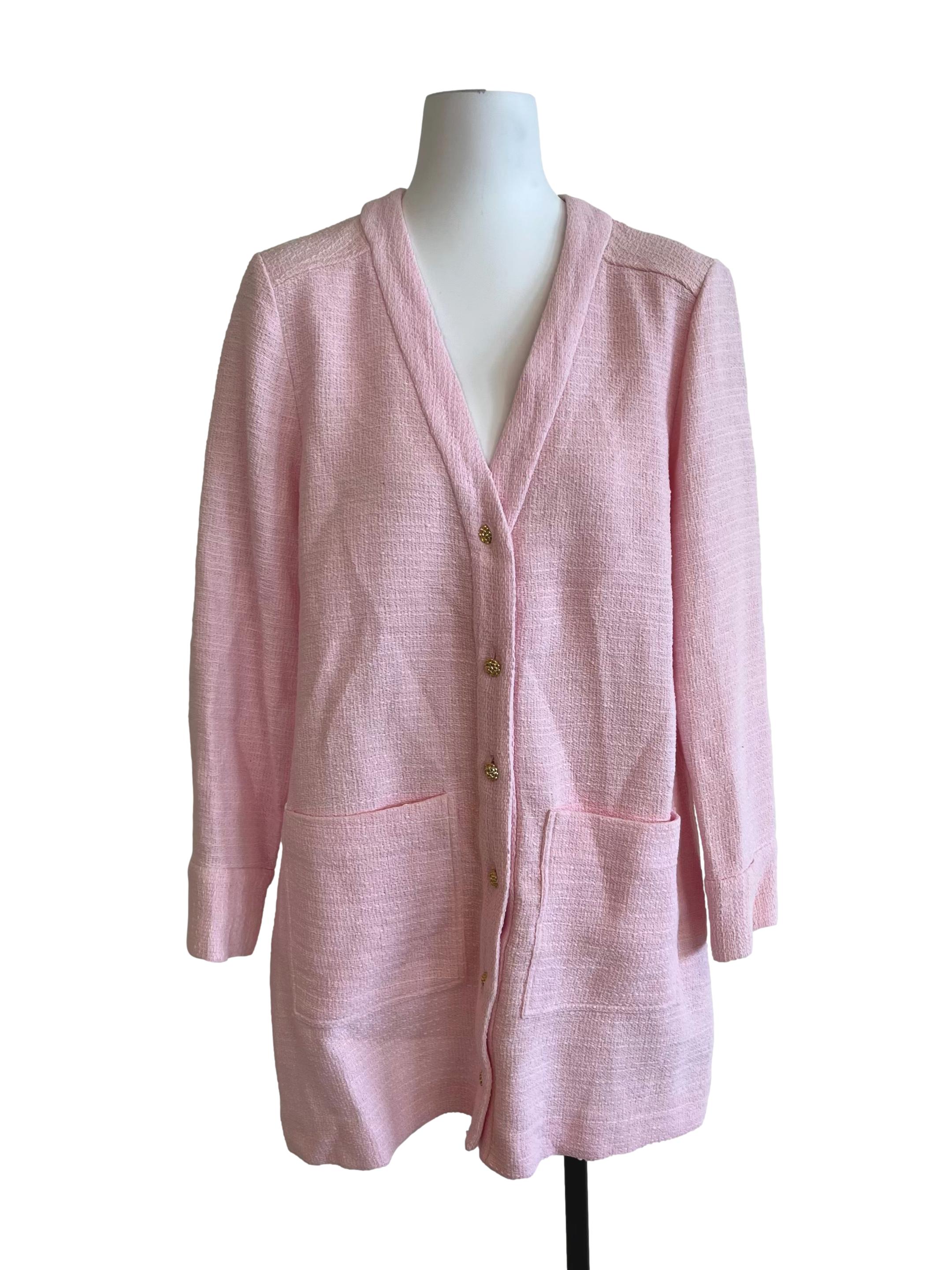 Pink Tweed Long Cardigan