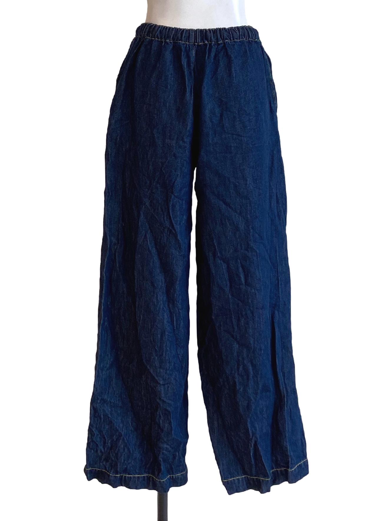 Denim Blue Stretchy Waist Tie Front Denim Pants TTR