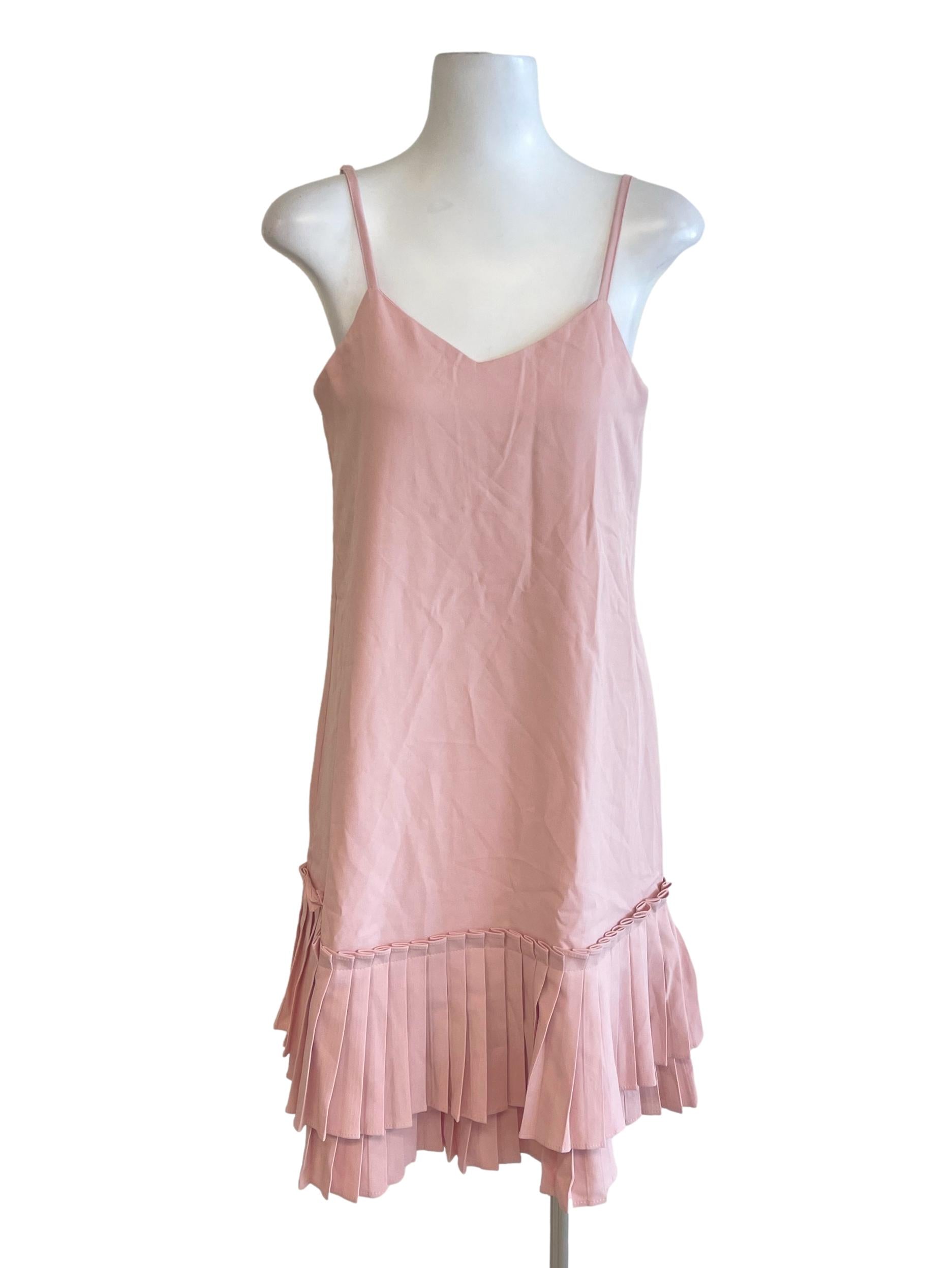 Pink Spaghetti Strap Pleated Layer Dress