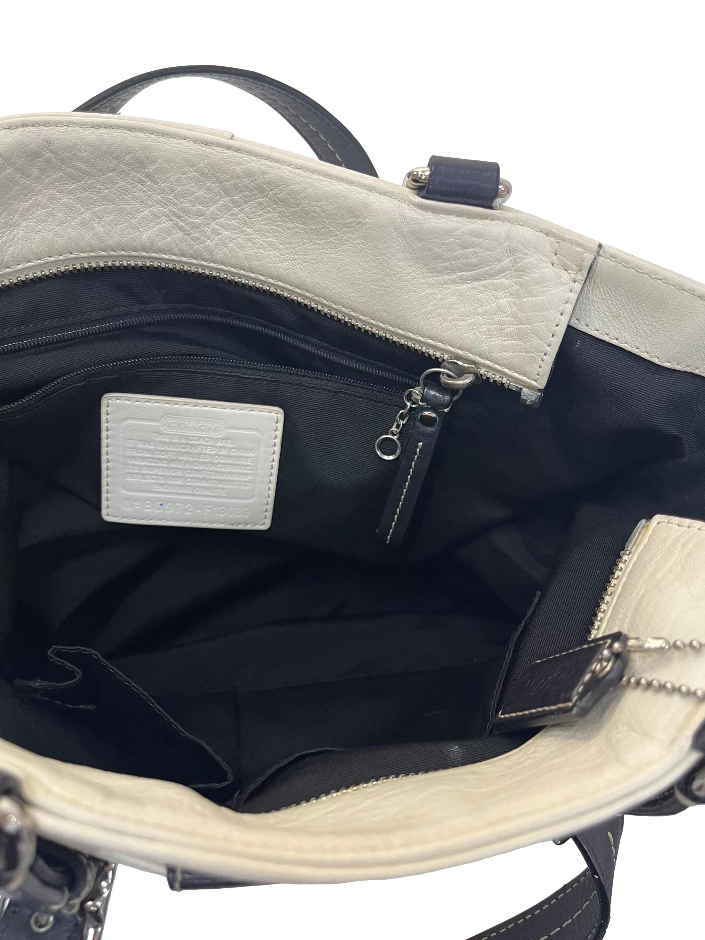 Vintage White Black Pebbled Leather Hamilton Tote Shoulder Bag