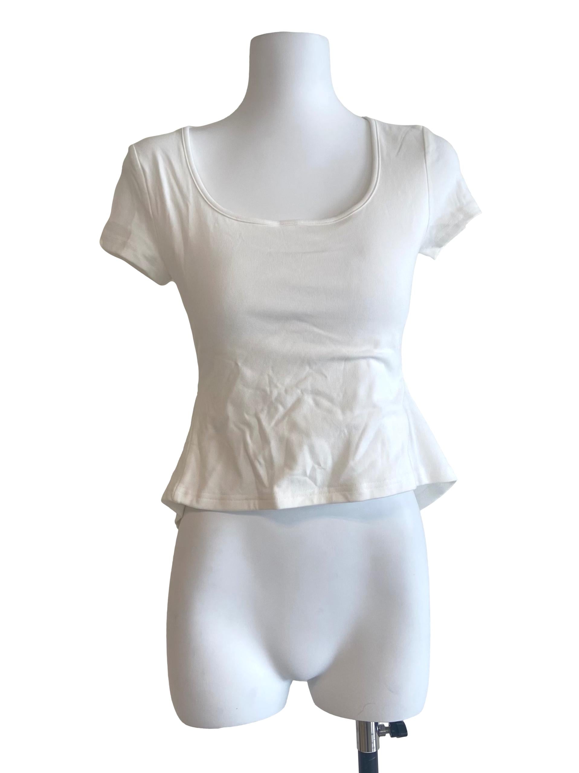 White Twill Square Neck Top