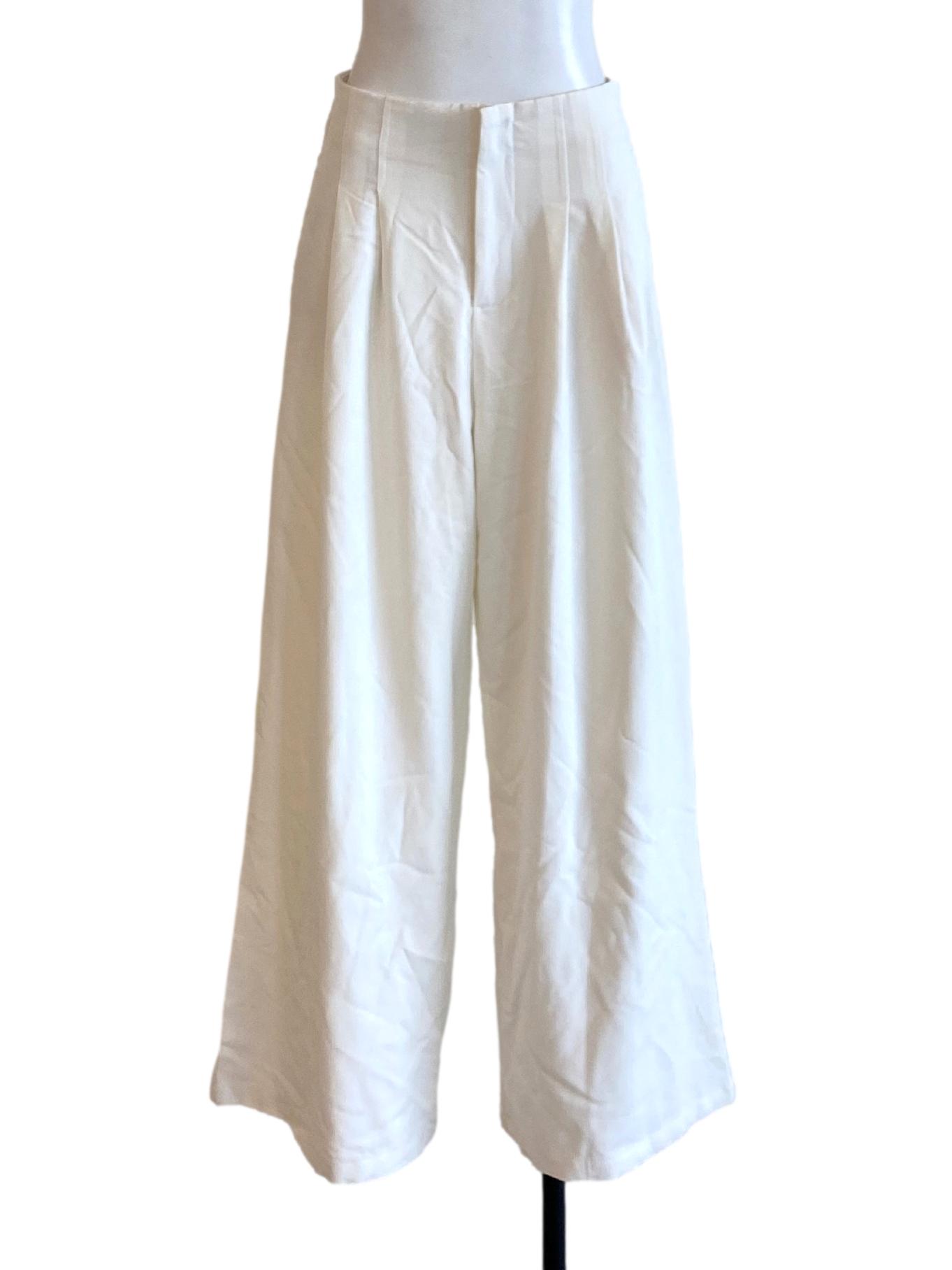Soft White Buttoned Waist Loose Slack Pants