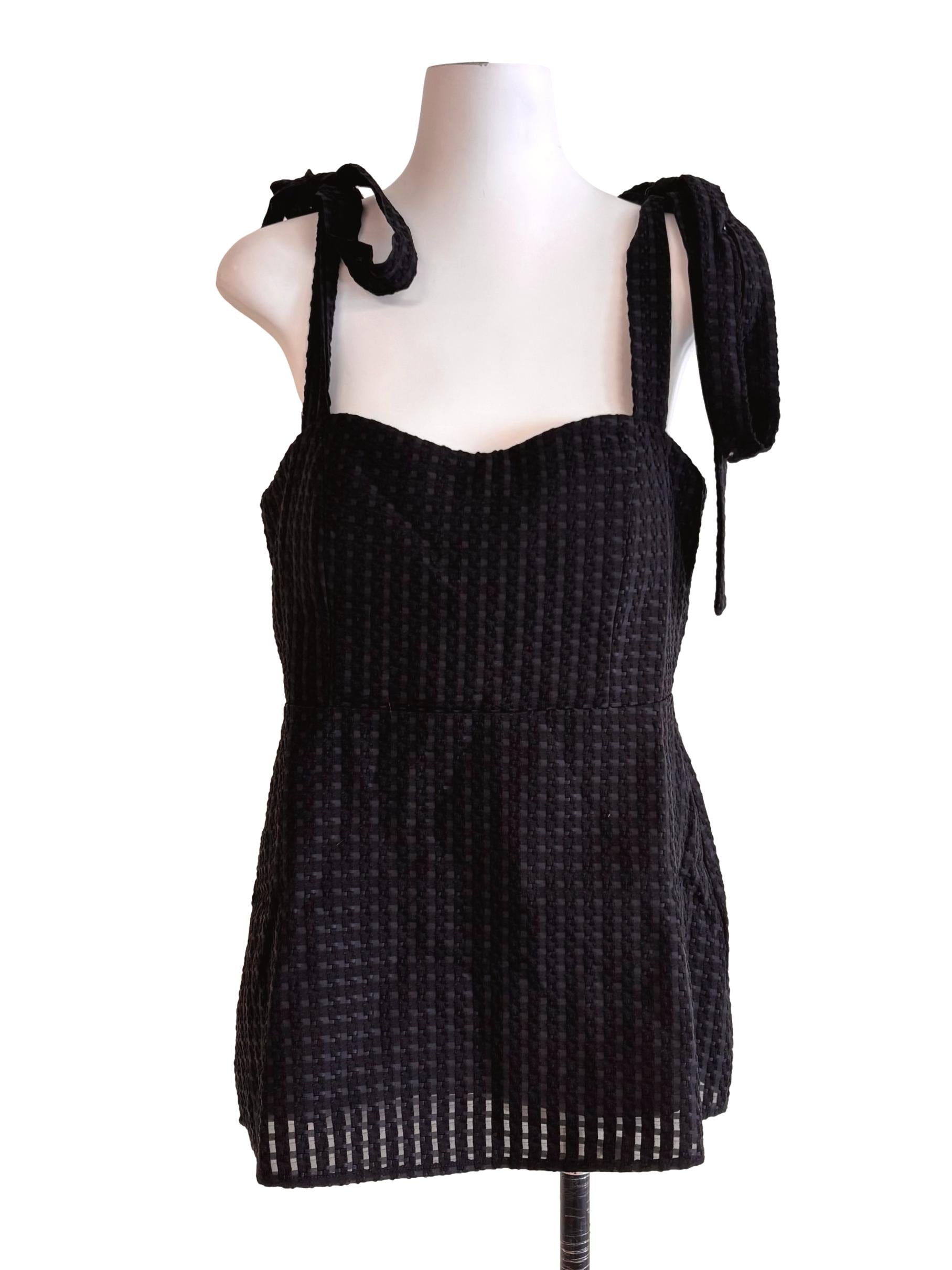 Jet Black Patterned Tie Strap Top