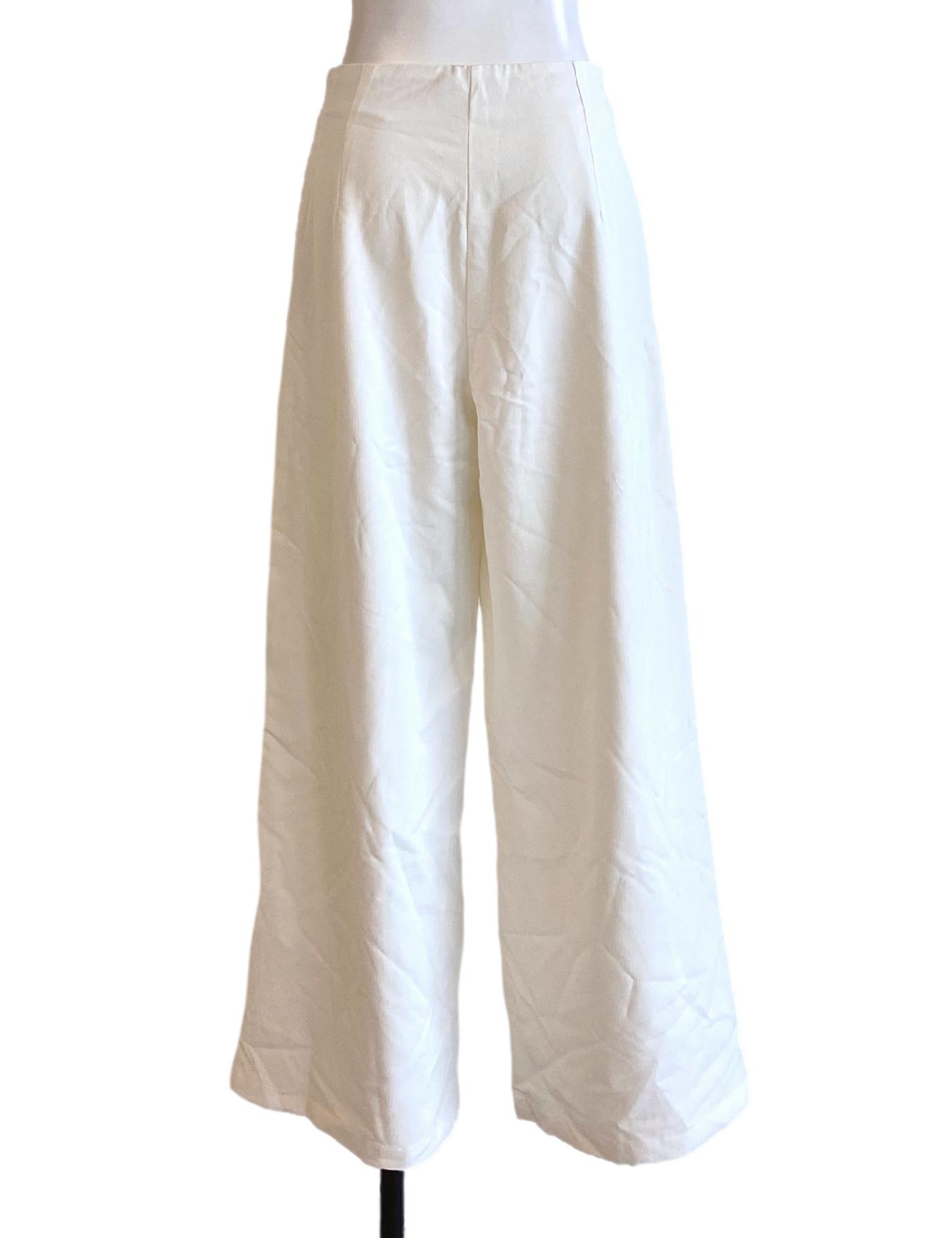 Soft White Buttoned Waist Loose Slack Pants