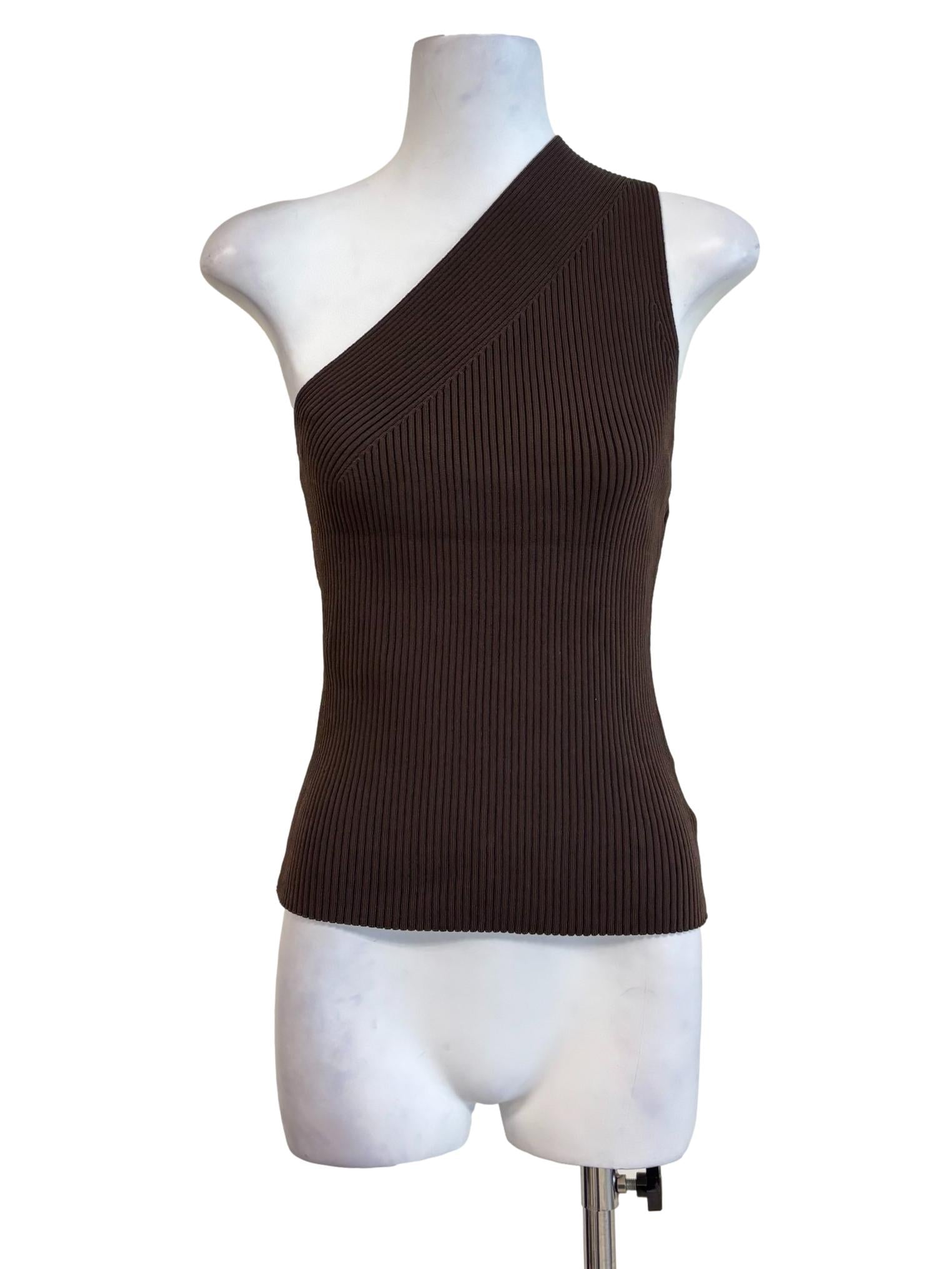 Chocolate One Shoulder Ribbed Top