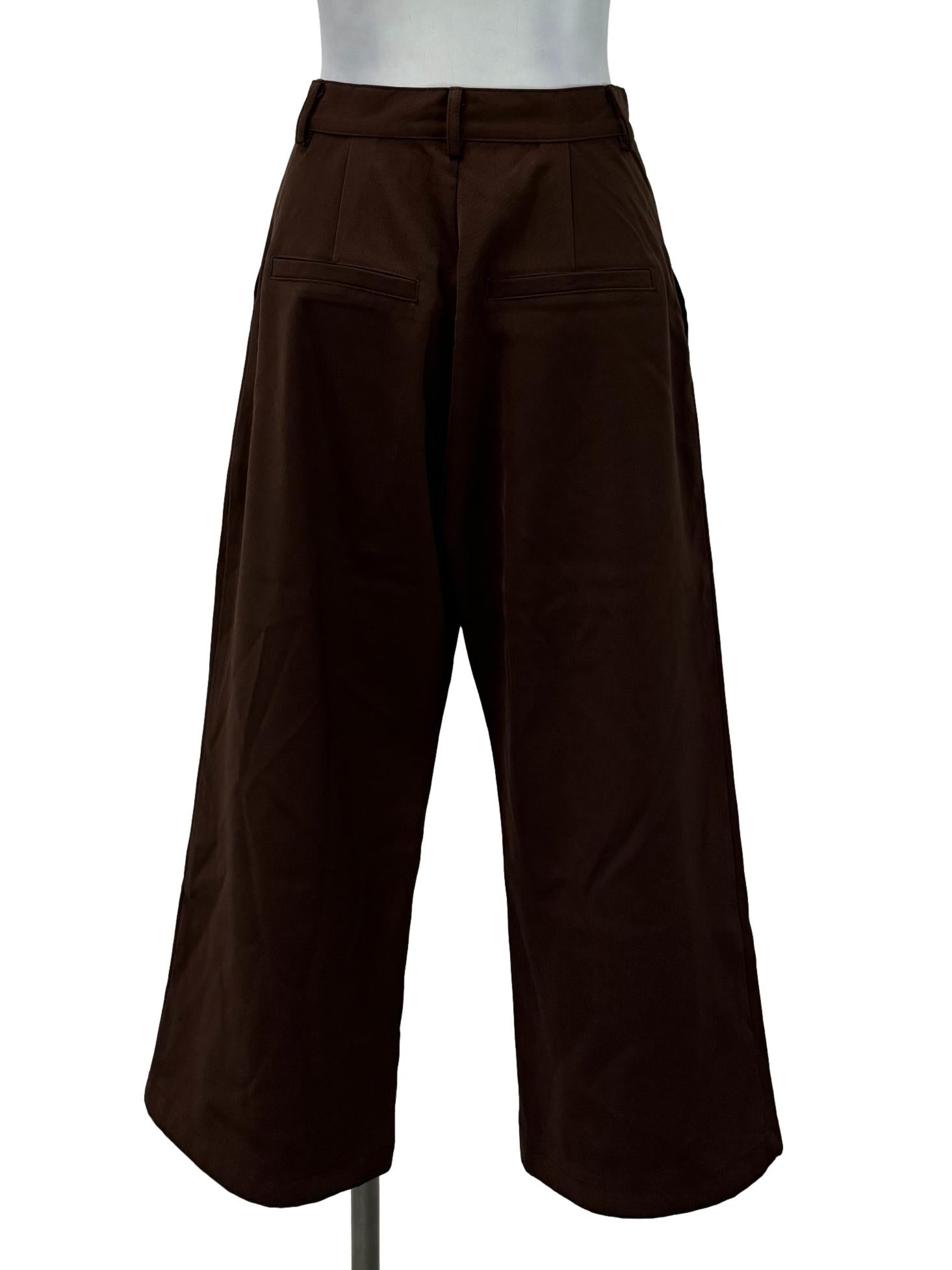 Chestnut Brown Cropped Wide Leg Pants