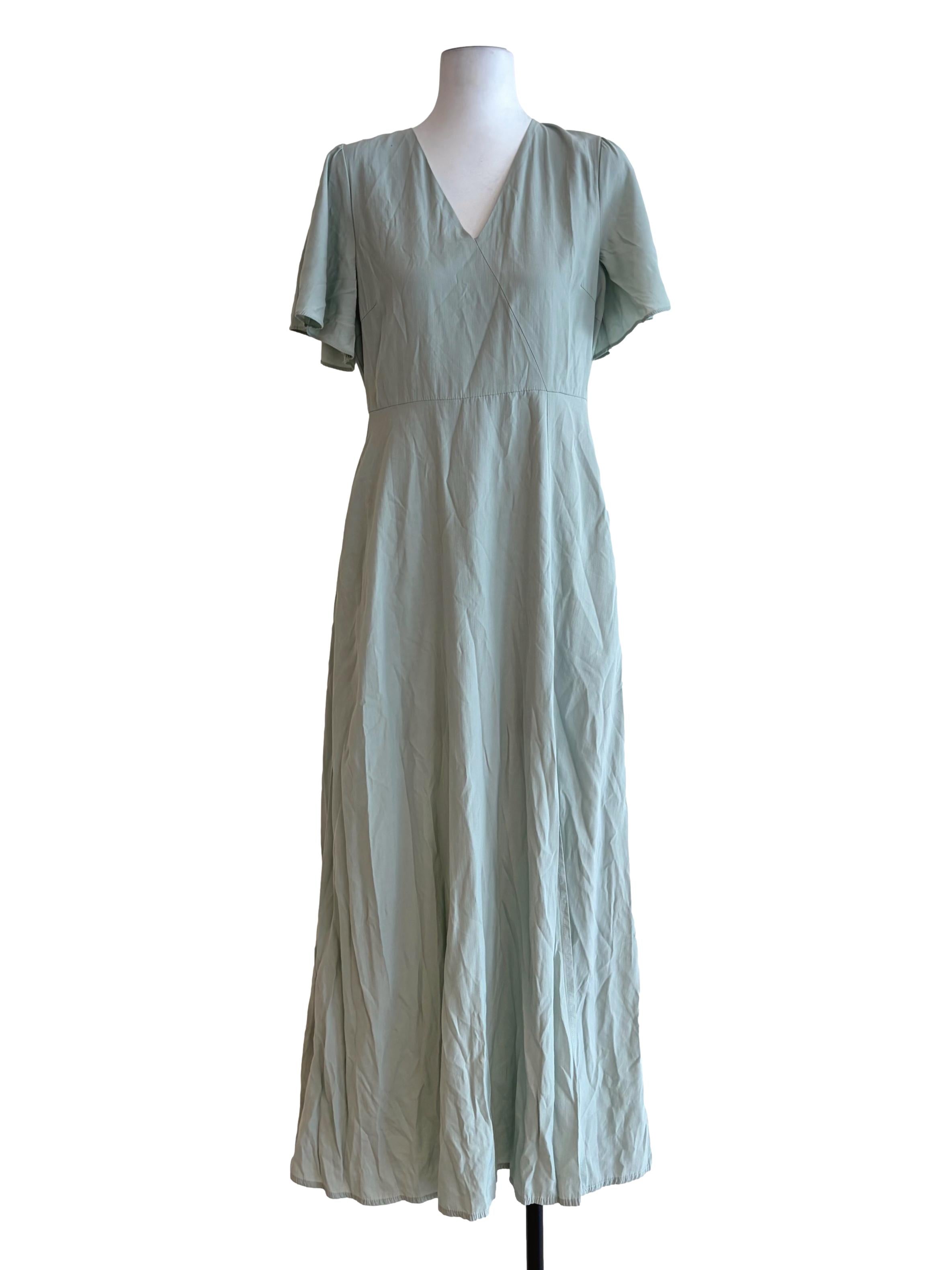 Mint Green V-Neck Flare Sleeve Shirt Dress