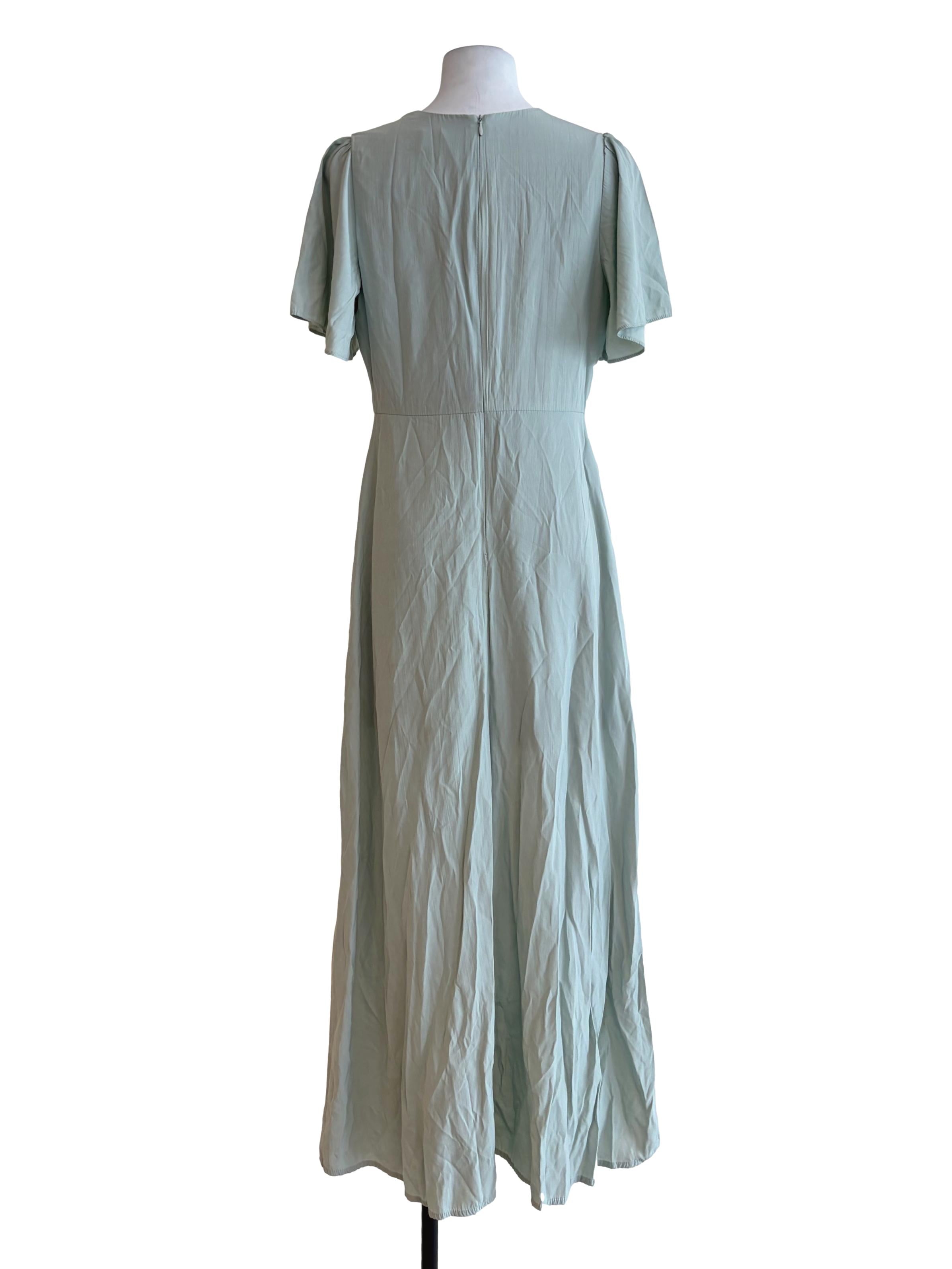 Mint Green V-Neck Flare Sleeve Shirt Dress