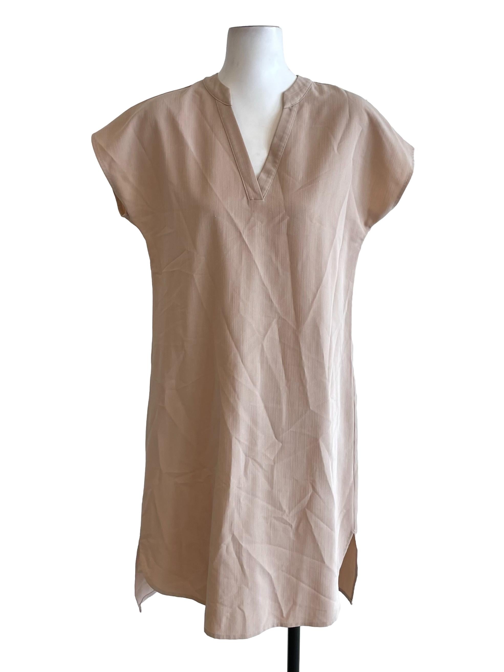 Warm Beige V Neck Dress