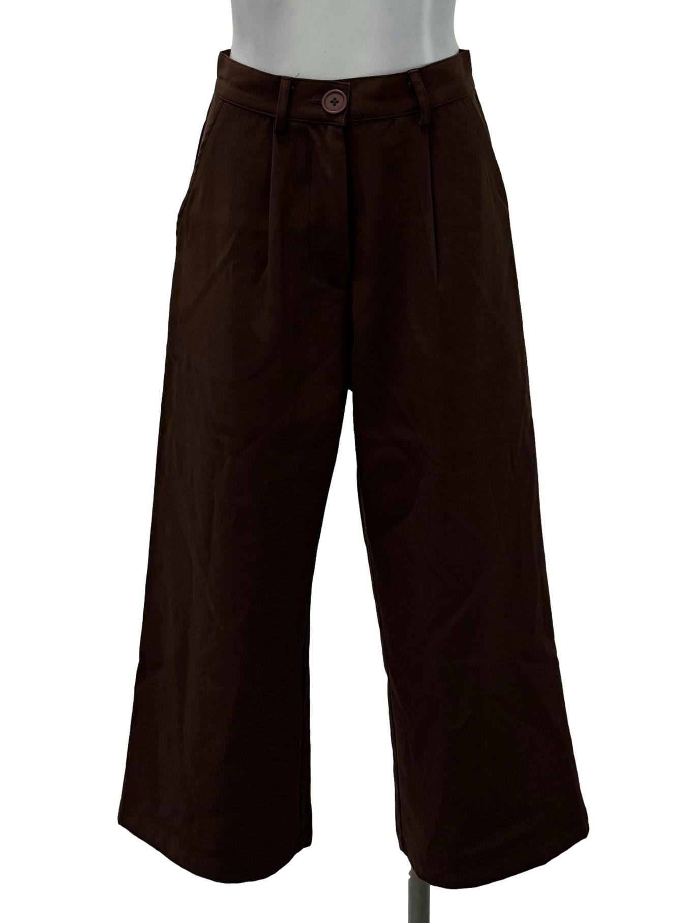 Chestnut Brown Cropped Wide Leg Pants