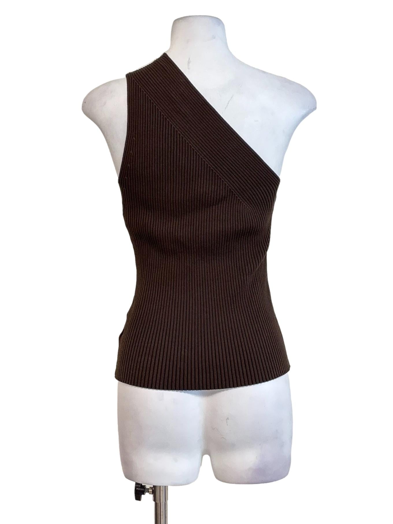 Chocolate One Shoulder Ribbed Top